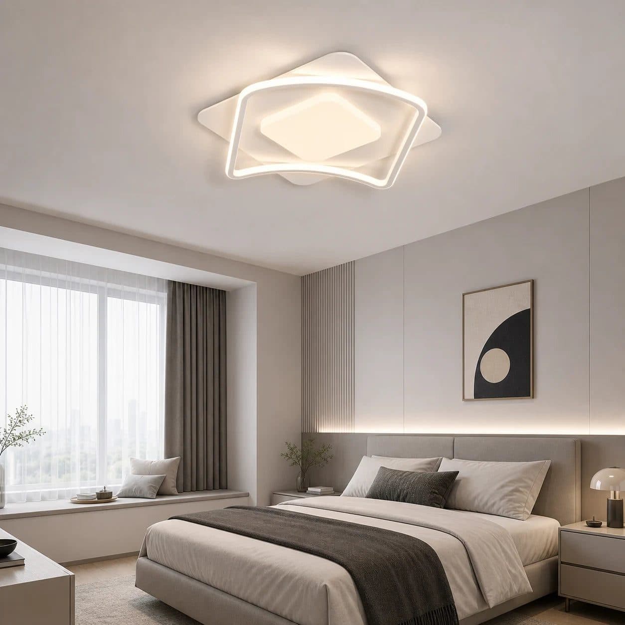 Lustra LED MODERNO 53W, 2 Patrate, Alb — imagine 9