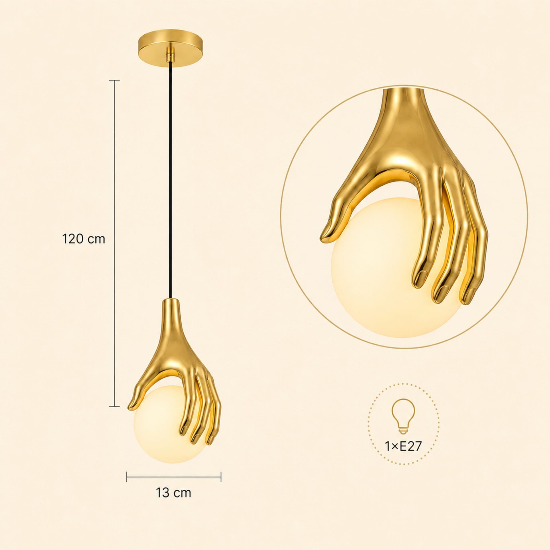 Lustra LED Flippy MANOS Auriu Sticla si Resina — imagine 9
