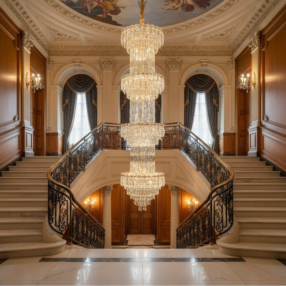 Candelabru Flippy Cristal IMPERIUM 45xE14, D55 cm, Auriu, Inaltime Reglabila, Metal si Cristal — imagine 5