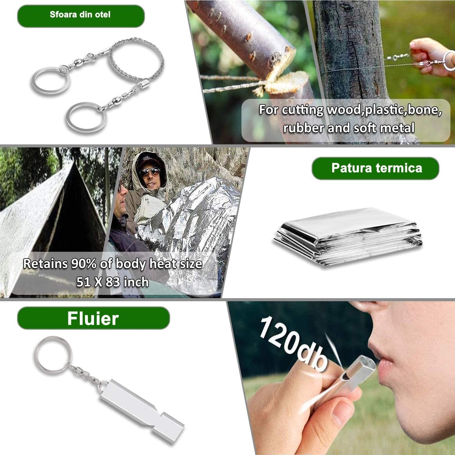 Kit supravietuire Flippy, set 40 accesorii si instrumente, model Army, negru — imagine 3