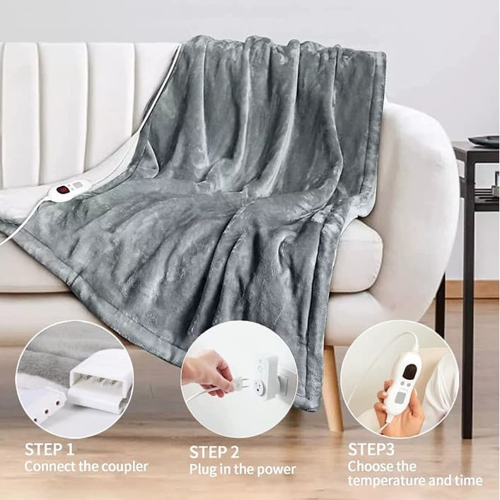 Patura cu incalzire electrica Flippy, 135W, 180x130 cm, gri — imagine 6