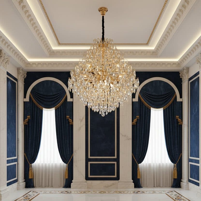Candelabru Flippy Cristal KONIG Supremo, 24xE14, D100 cm, Auriu, Inaltime Reglabila, Metal si Cristal — imagine 5