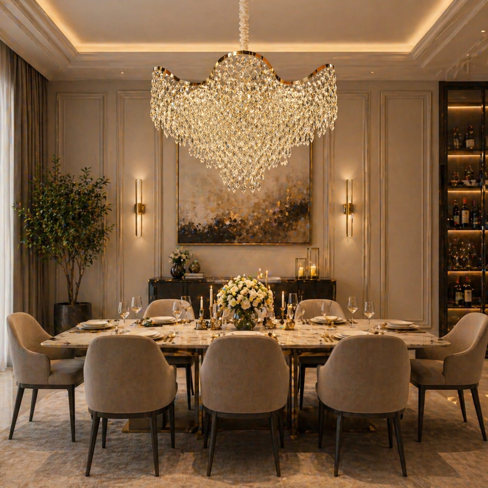 Candelabru Cristal VELOURA Regalis 22xE14, D80 cm, Auriu, Inaltime Reglabila, Metal si Cristal — imagine 2