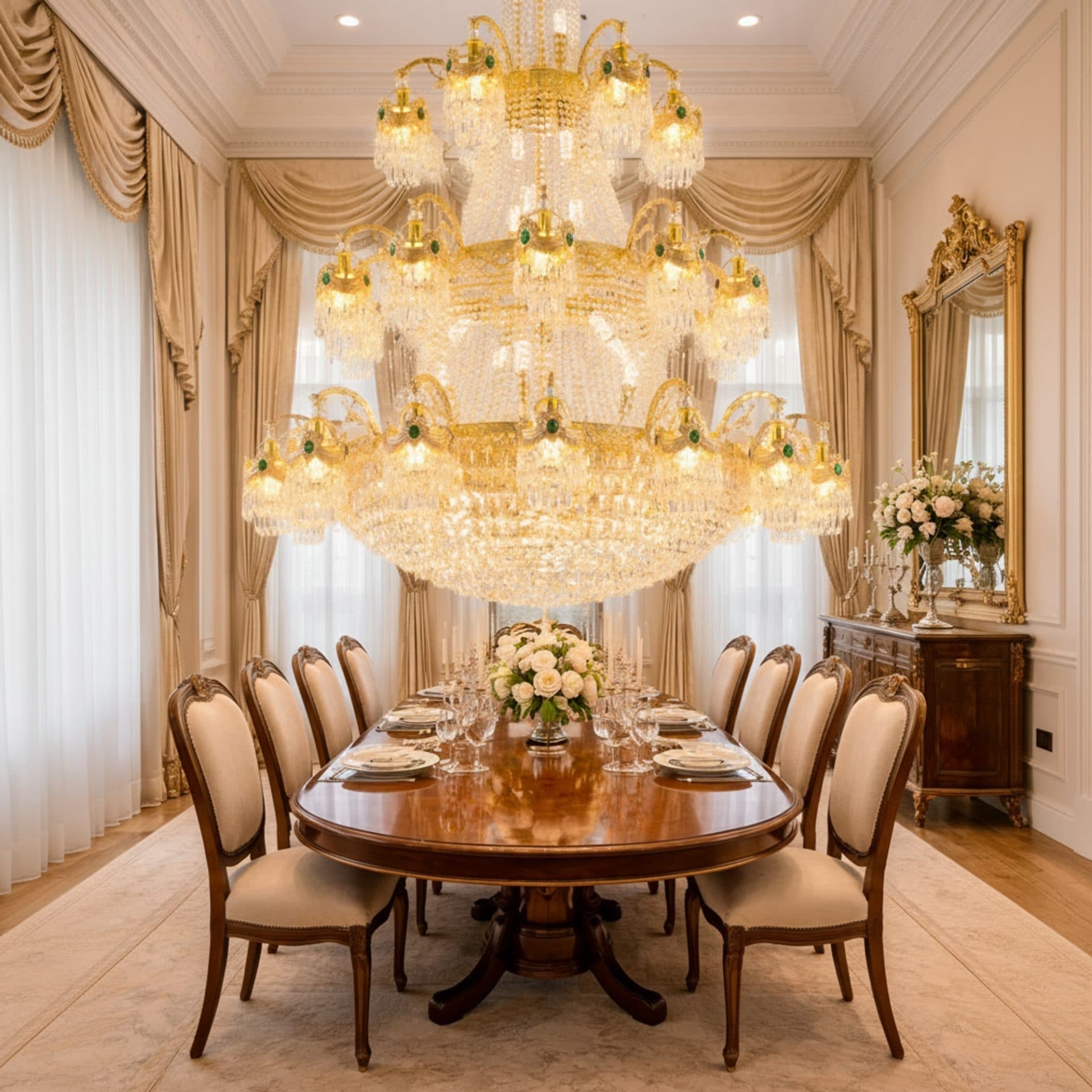 Candelabru Cristal 61xE14 Auriu Lucios Inaltime Reglabila — imagine 3