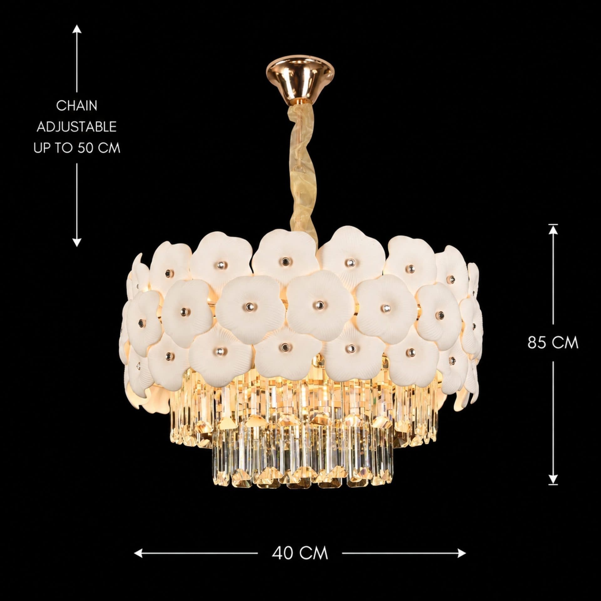 Candelabru Flippy Cristal PETAL Nobile 6xE14, D40 cm, Auriu, Inaltime Reglabila, Metal si Cristal — imagine 4