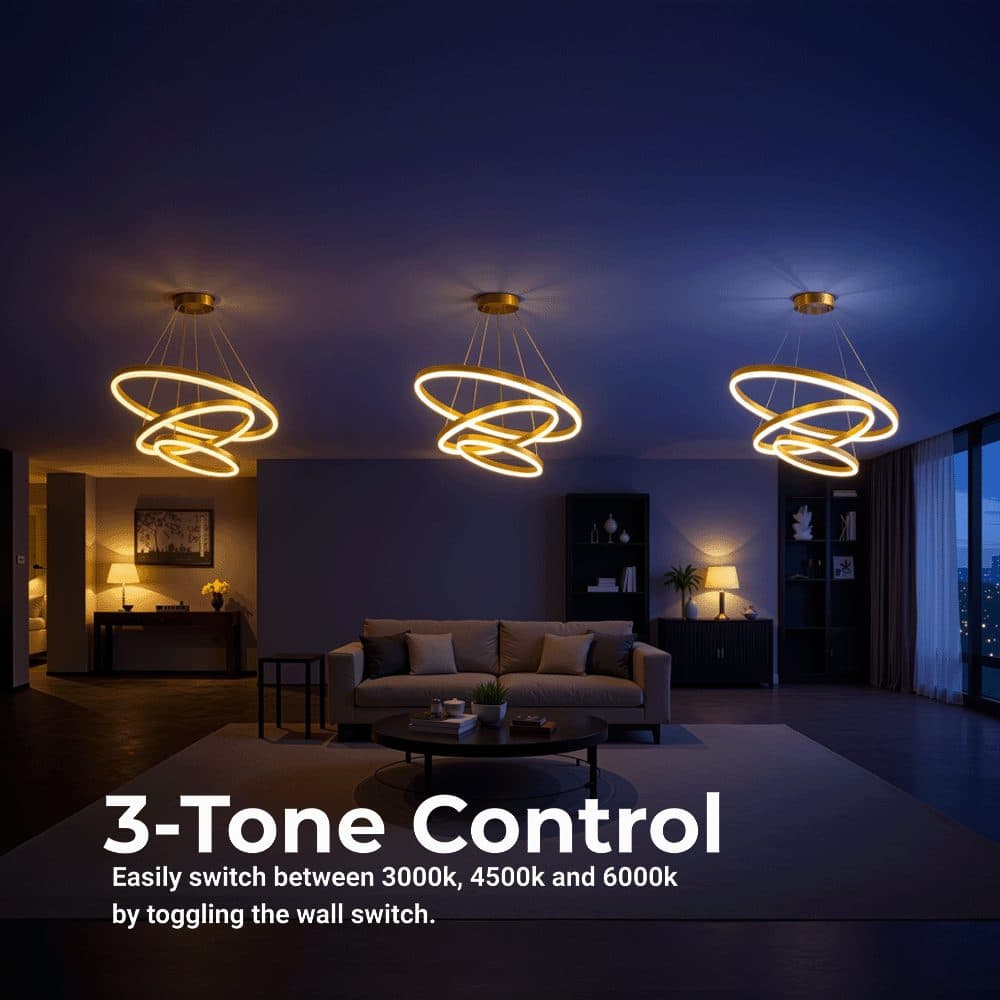 Lustra LED suspendata Flippy 85W 3 Cercuri Dimabila Auriu Lucios — imagine 12