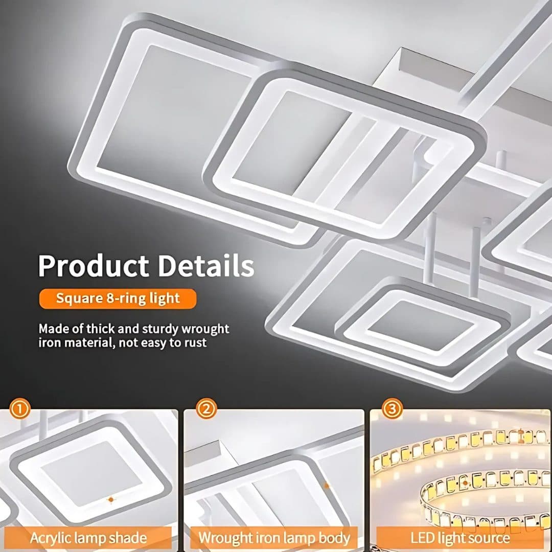 Lustra LED Flippy cu telecomanda 187W, 8 Patrate, Alb — imagine 5