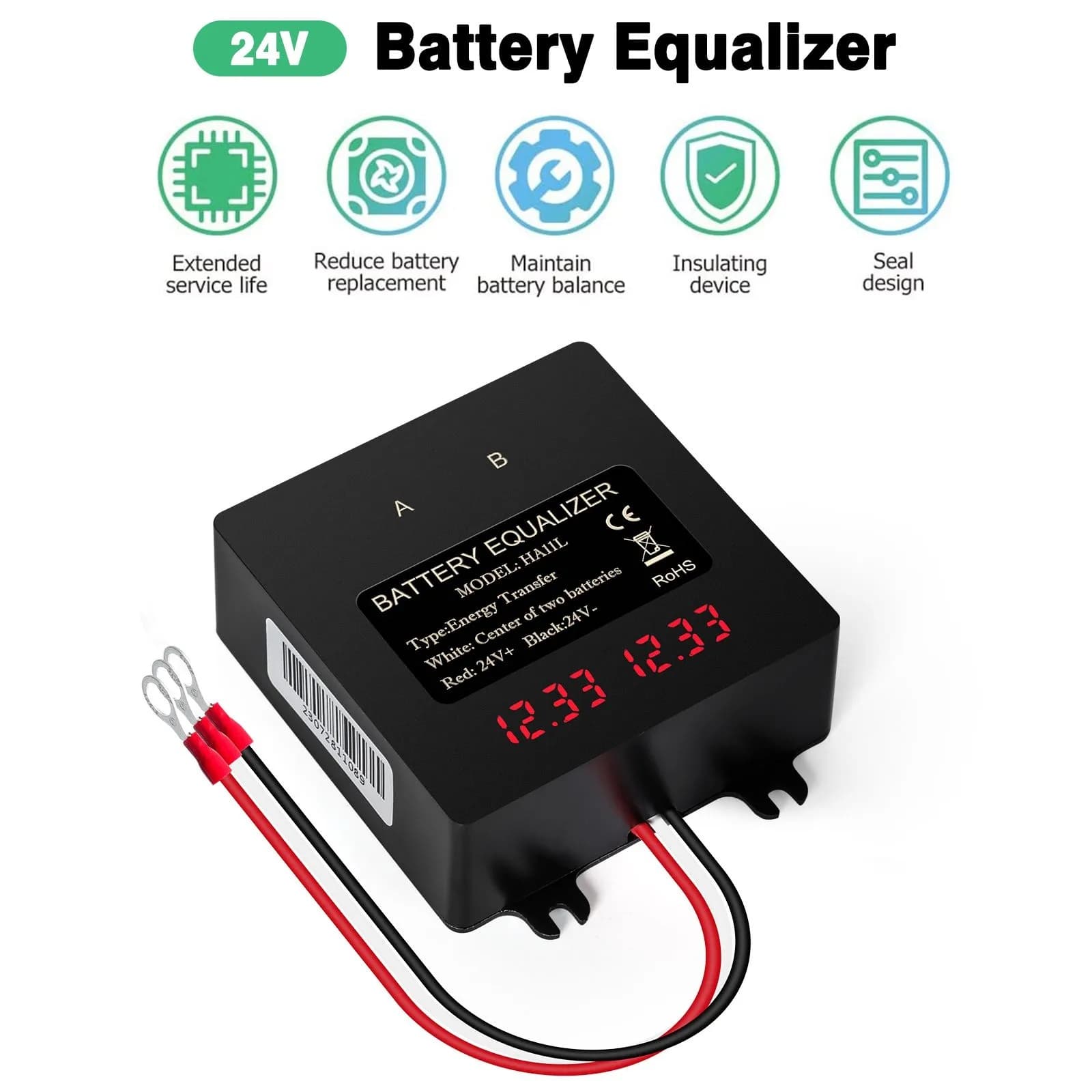 Egalizator alimentare baterii 2 x 12V pentru sisteme 24V cu display LCD — imagine 6