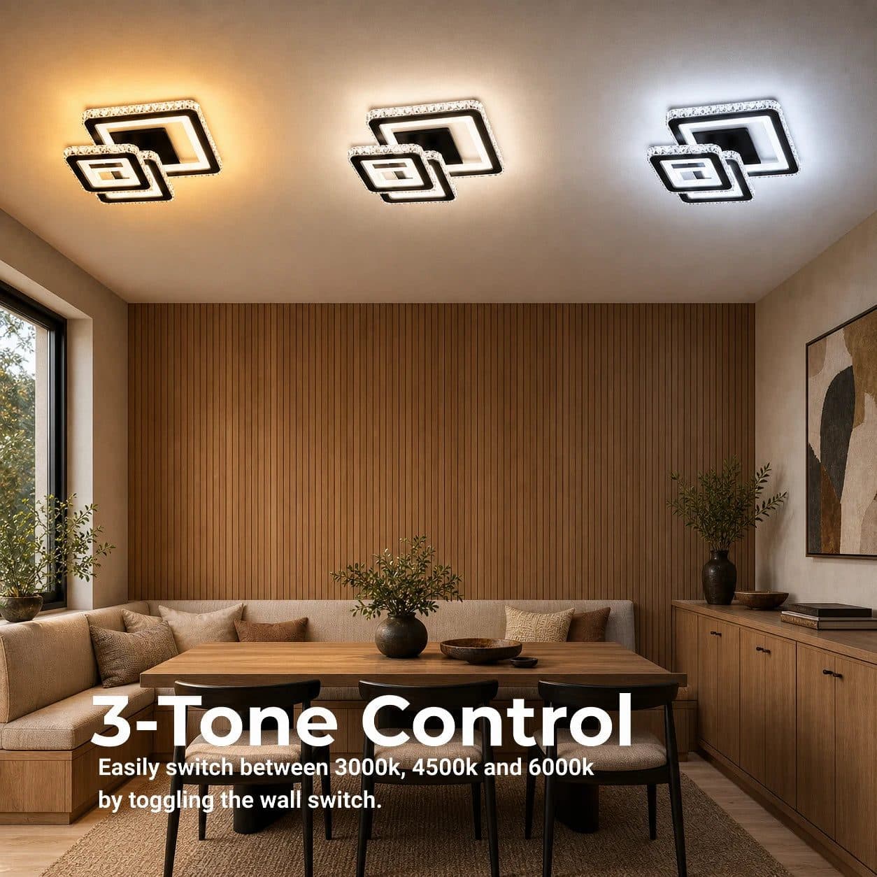 Lustra LED cu telecomanda Flippy LEILA 88W, 3 Patrate, Negru Crom Lucios — imagine 4