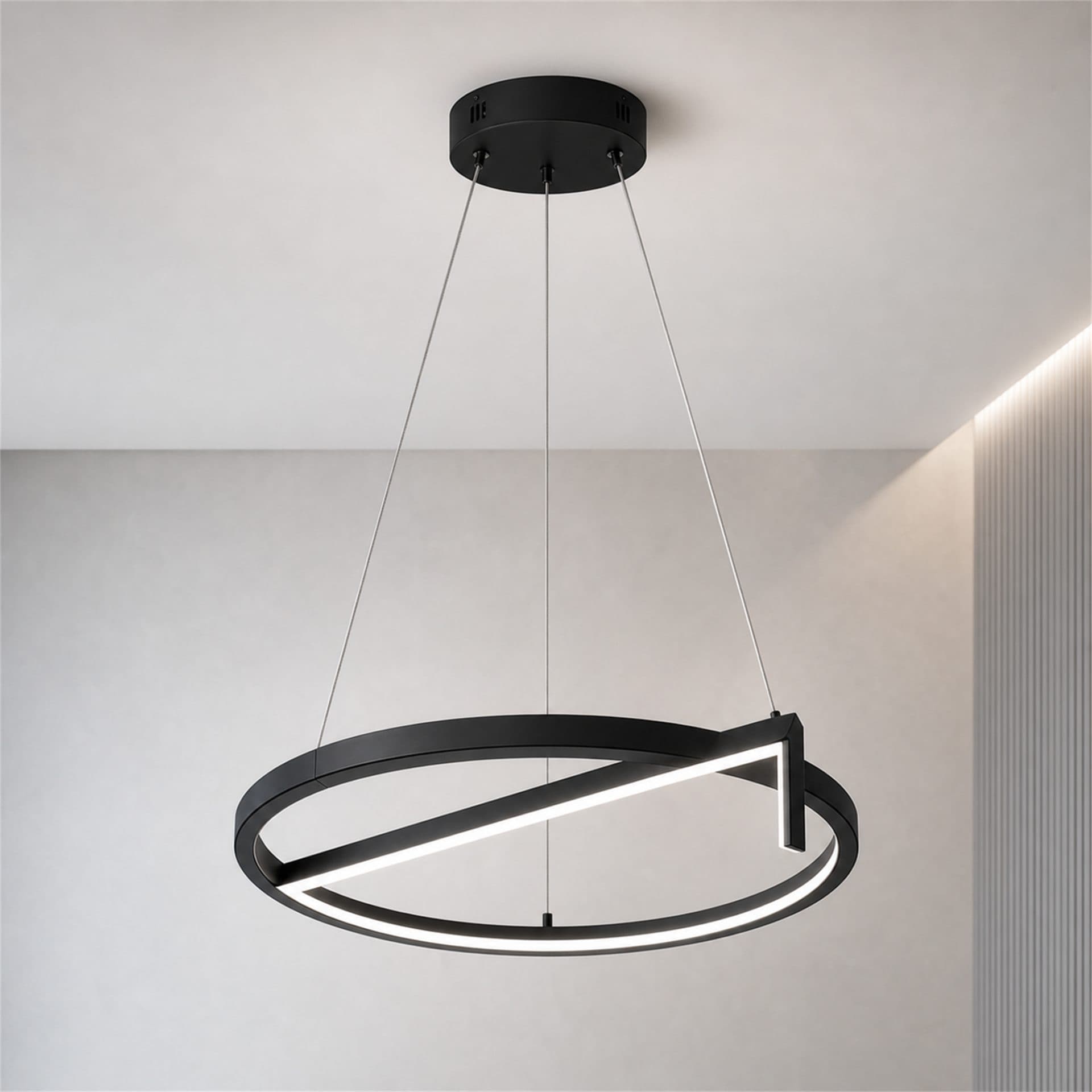 Lustra LED suspendata Flippy D52cm 25W Inaltime Reglabila Lumina Rece Negru Metal si Acril — imagine 1