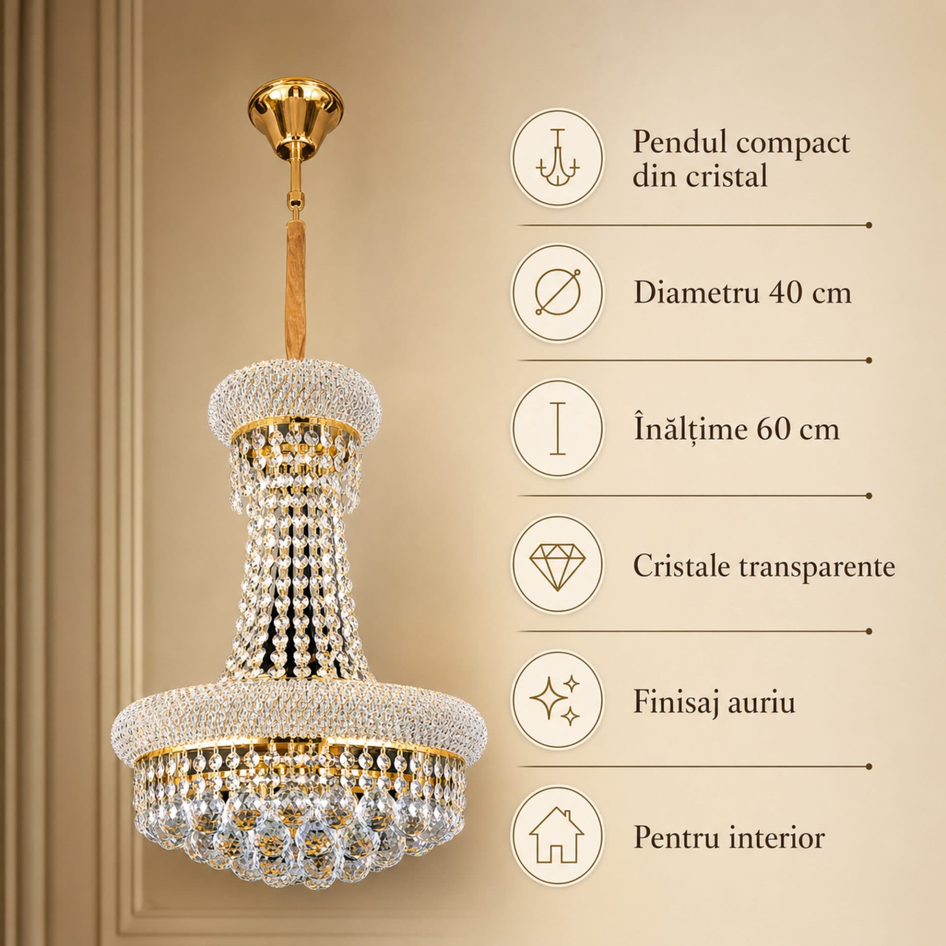Candelabru Flippy Cristal NUVOLA Nobile Auriu 8xE14 D40 cm — imagine 12