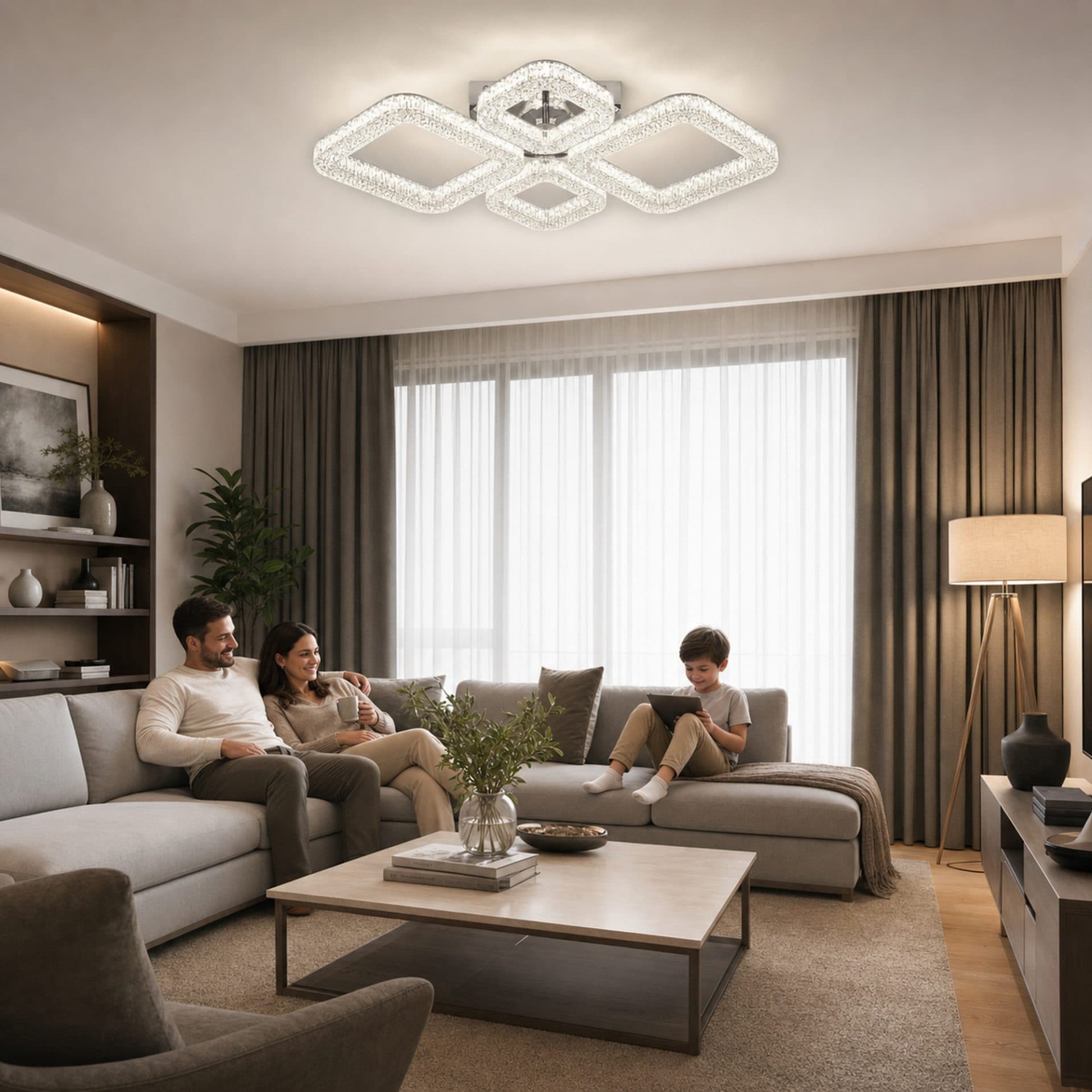 Lustra LED Flippy Eleganza 72W, telecomanda, cristal, Alb — imagine 7