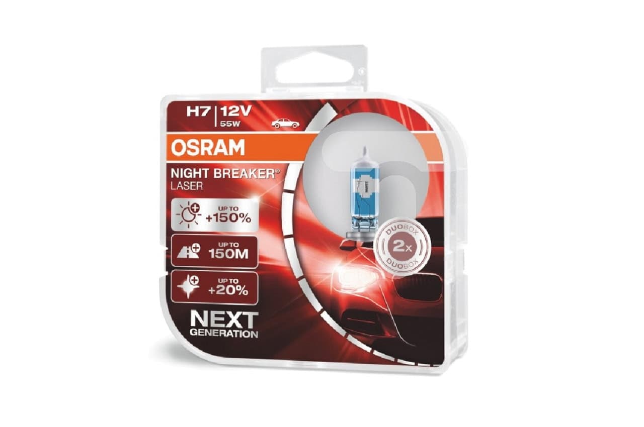 Becuri auto Osram Set 2 Halogen H7 12V 55W PX26d Night Breaker Laser +150% — imagine 1