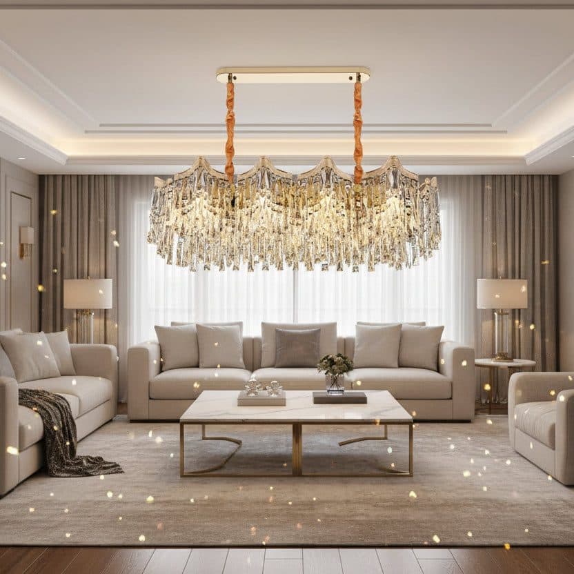 Candelabru Flippy Cristal VETRA Supremo 15xE14, 100x35 cm, Auriu, Inaltime Reglabila, Metal si Cristal — imagine 6