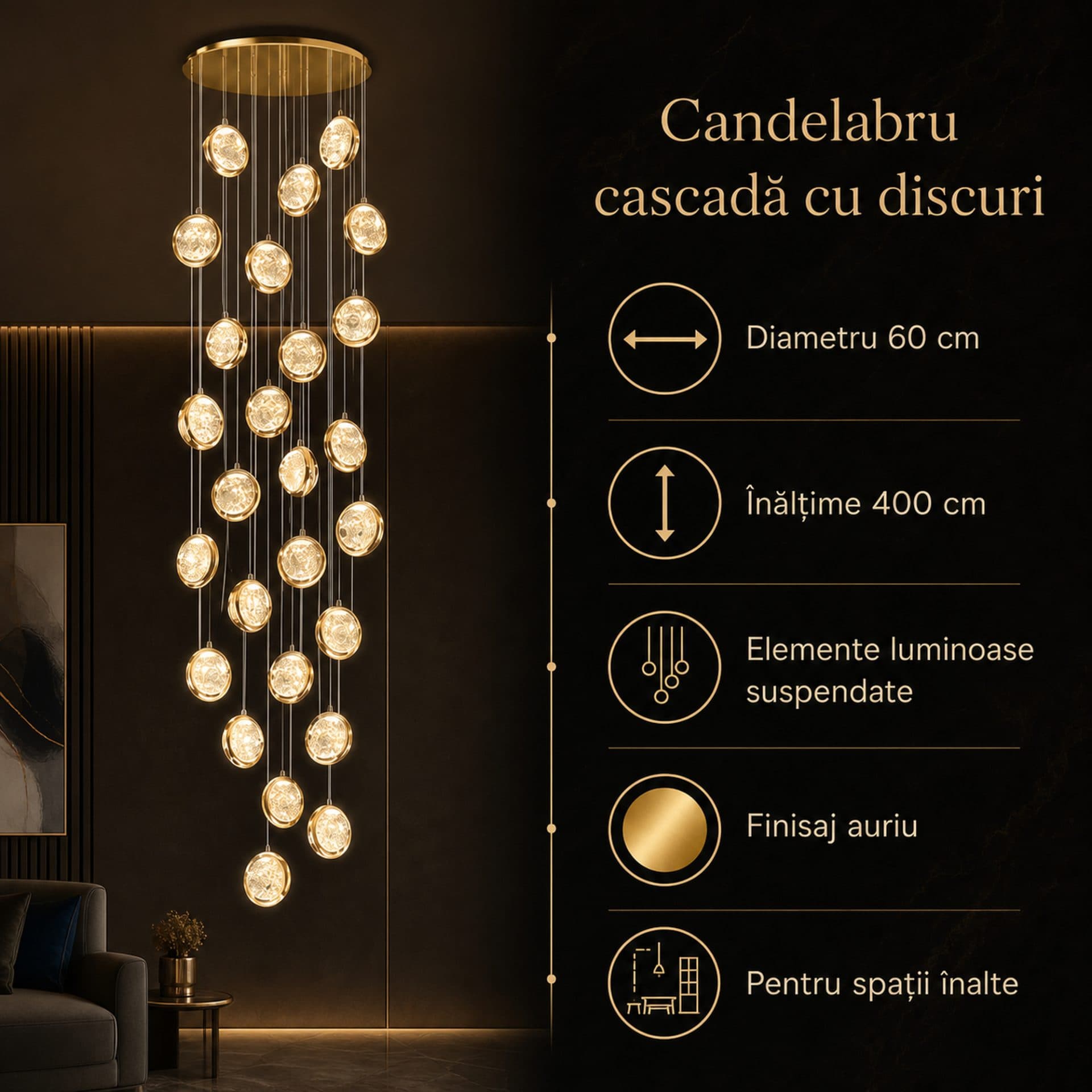 Candelabru Flippy Cristal LED Suspendat 90W 60cm — imagine 12