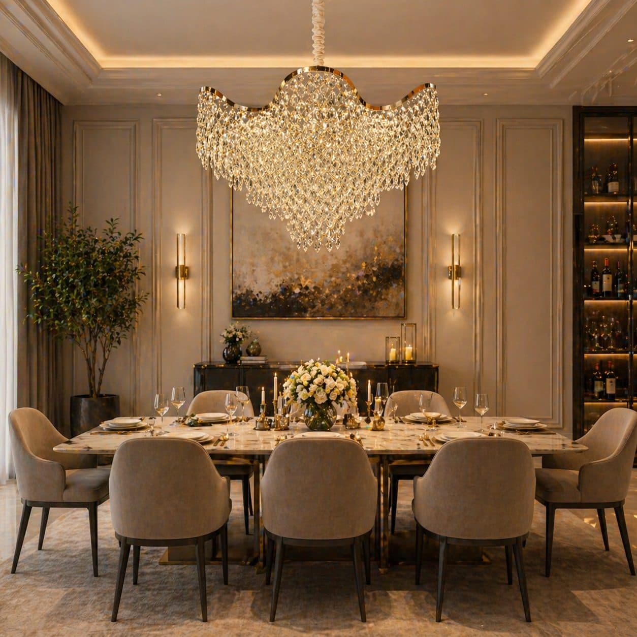 Candelabru Cristal VELOURA Regalis 22xE14, D80 cm, Auriu, Inaltime Reglabila, Metal si Cristal — imagine 6