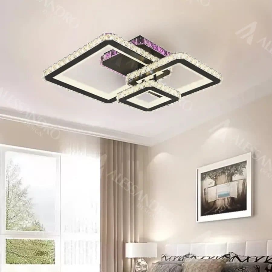 Lustra LED Flippy RGB 166W, 3 Patrate, Telecomanda, Negru — imagine 4