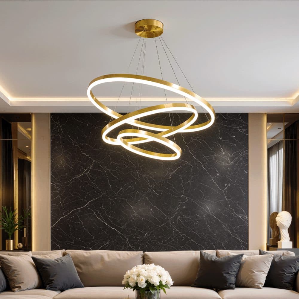 Lustra LED suspendata Flippy 85W 3 Cercuri Dimabila Auriu Lucios — imagine 9