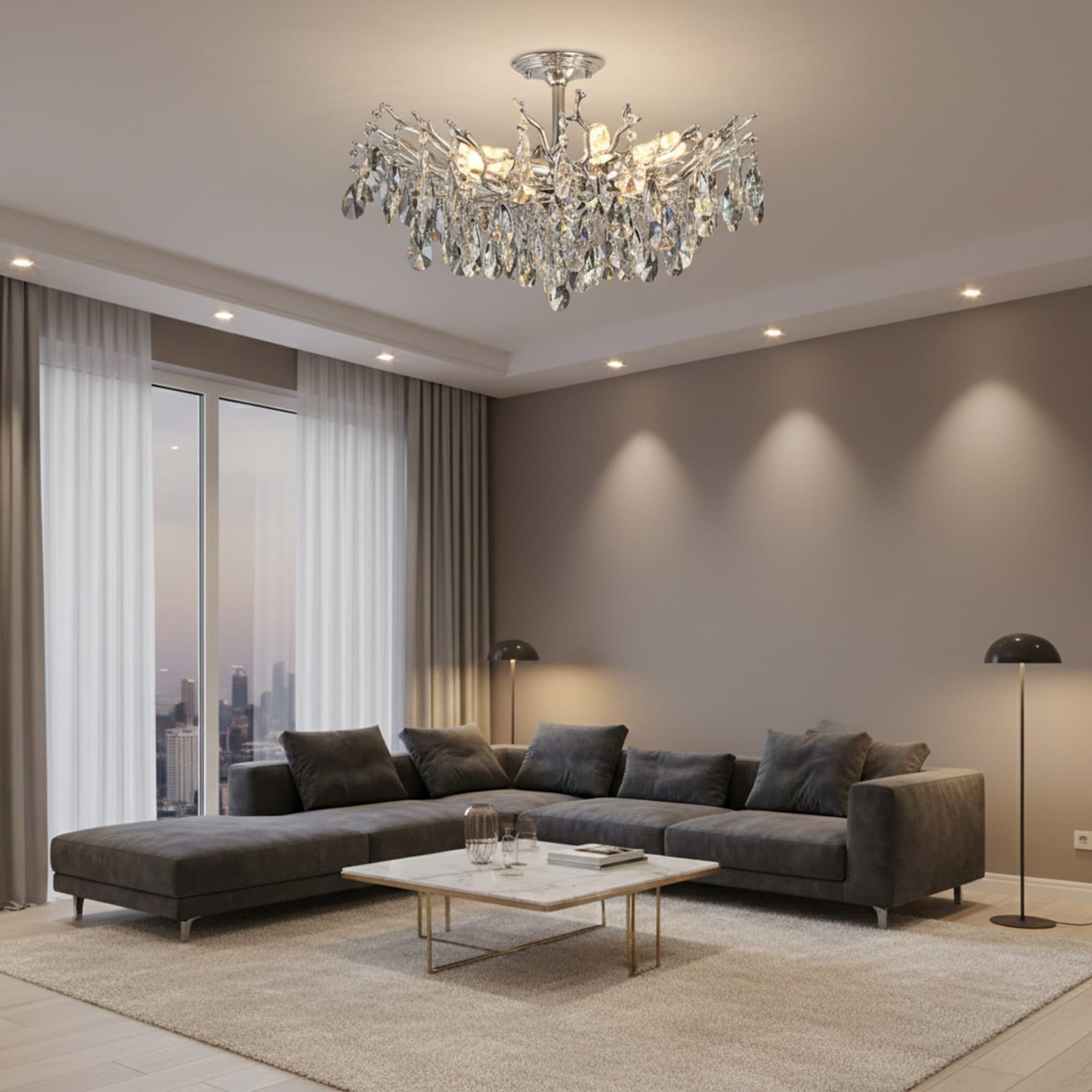 Candelabru Flippy Cristal REINA Magno, 6x E14, D60cm, Crom Lucios, Metal si Cristal — imagine 1