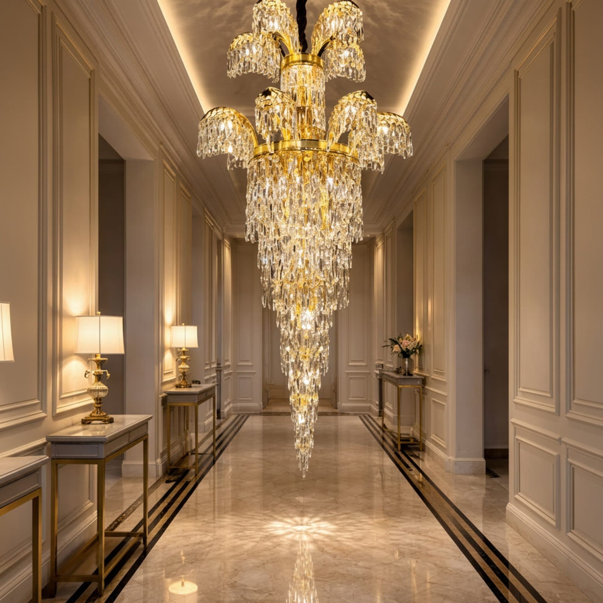 Candelabru Cristal Flippy 13 brate 29xG9 Diametru 80cm Auriu Lucios — imagine 2