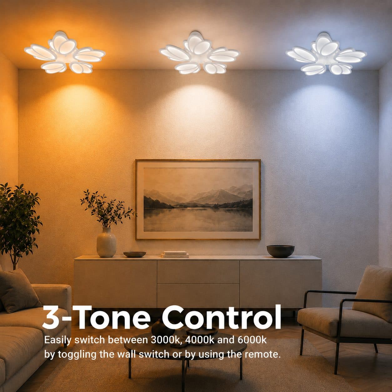 Lustra LED TULIP Flippy 81W cu telecomanda, 5 petale, alb — imagine 6