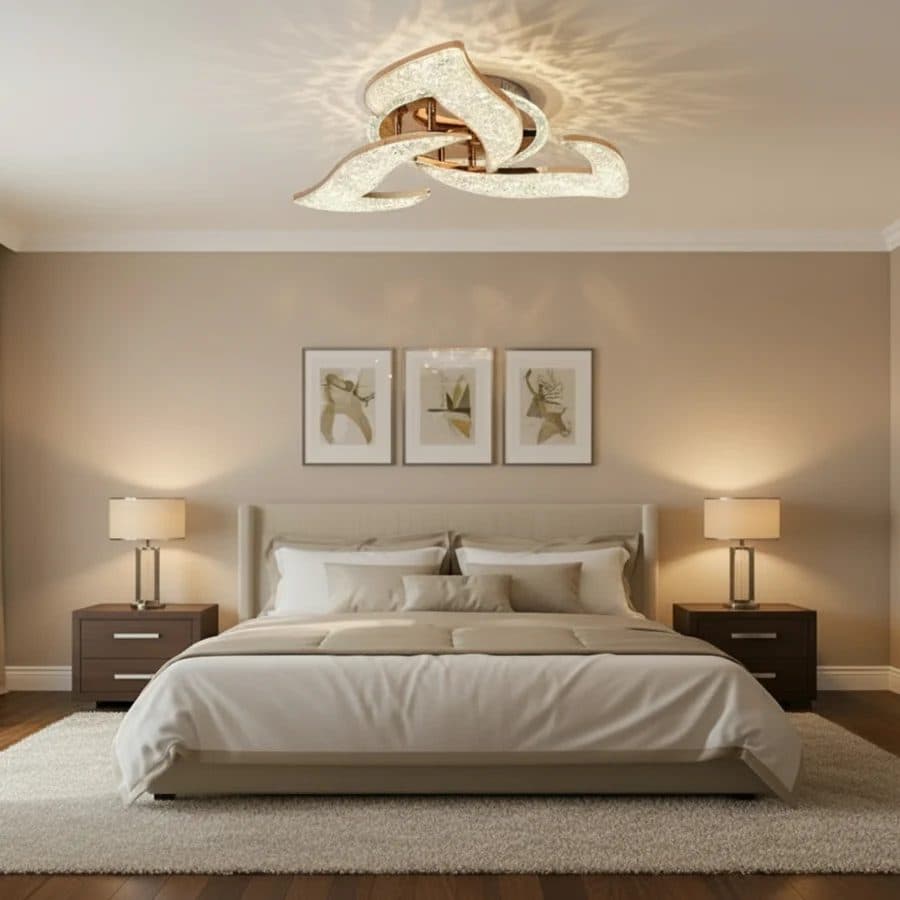 Lustra LED Flippy Eleganza cu telecomanda si cristal, 44W, 3 Surse, Lumina Rece/Calda/Neutra, Dimabila, Auriu — imagine 1