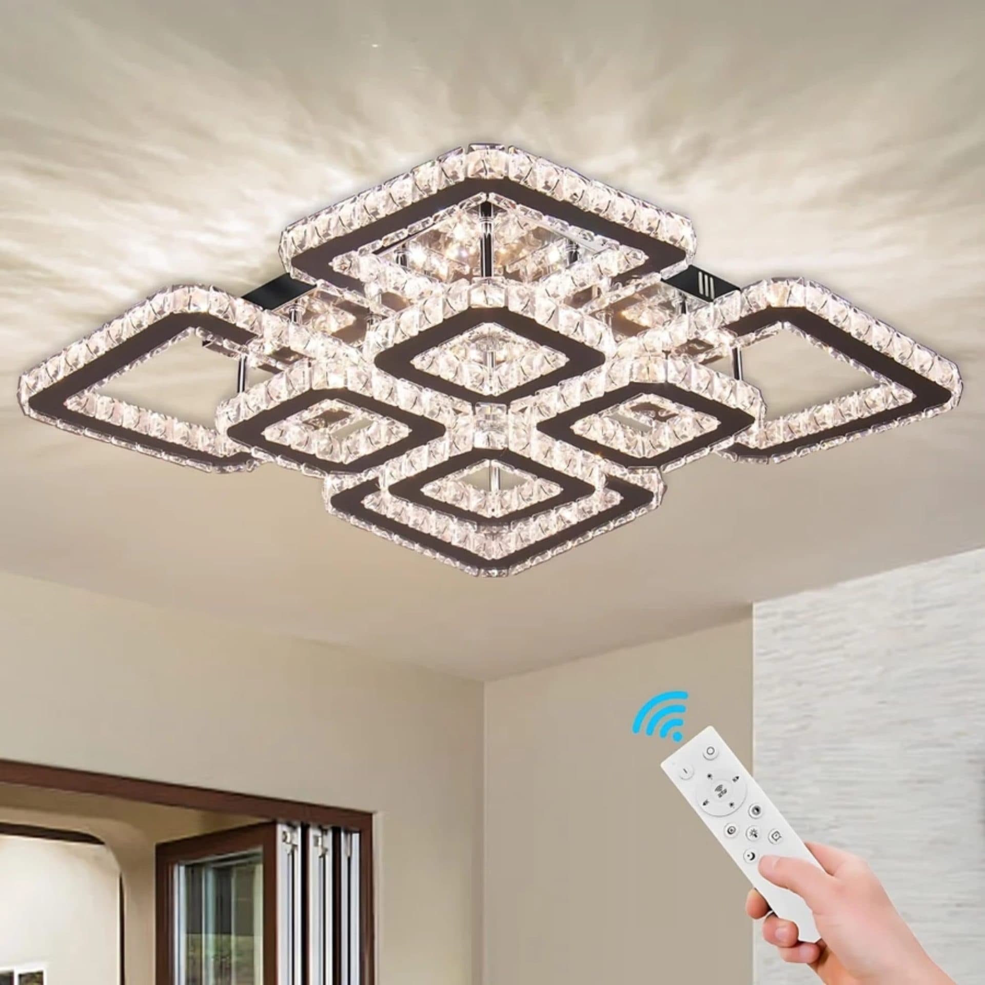 Lustra LED Flippy QUADRIA SUPREMO RGB 168W, 8 Patrate, Dimabila, Crom Lucios — imagine 4