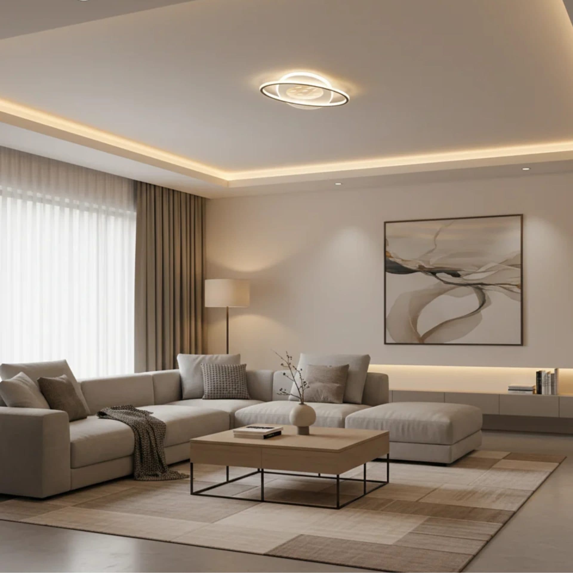 Lustra LED Ovală 96W cu telecomanda, Negru — imagine 1