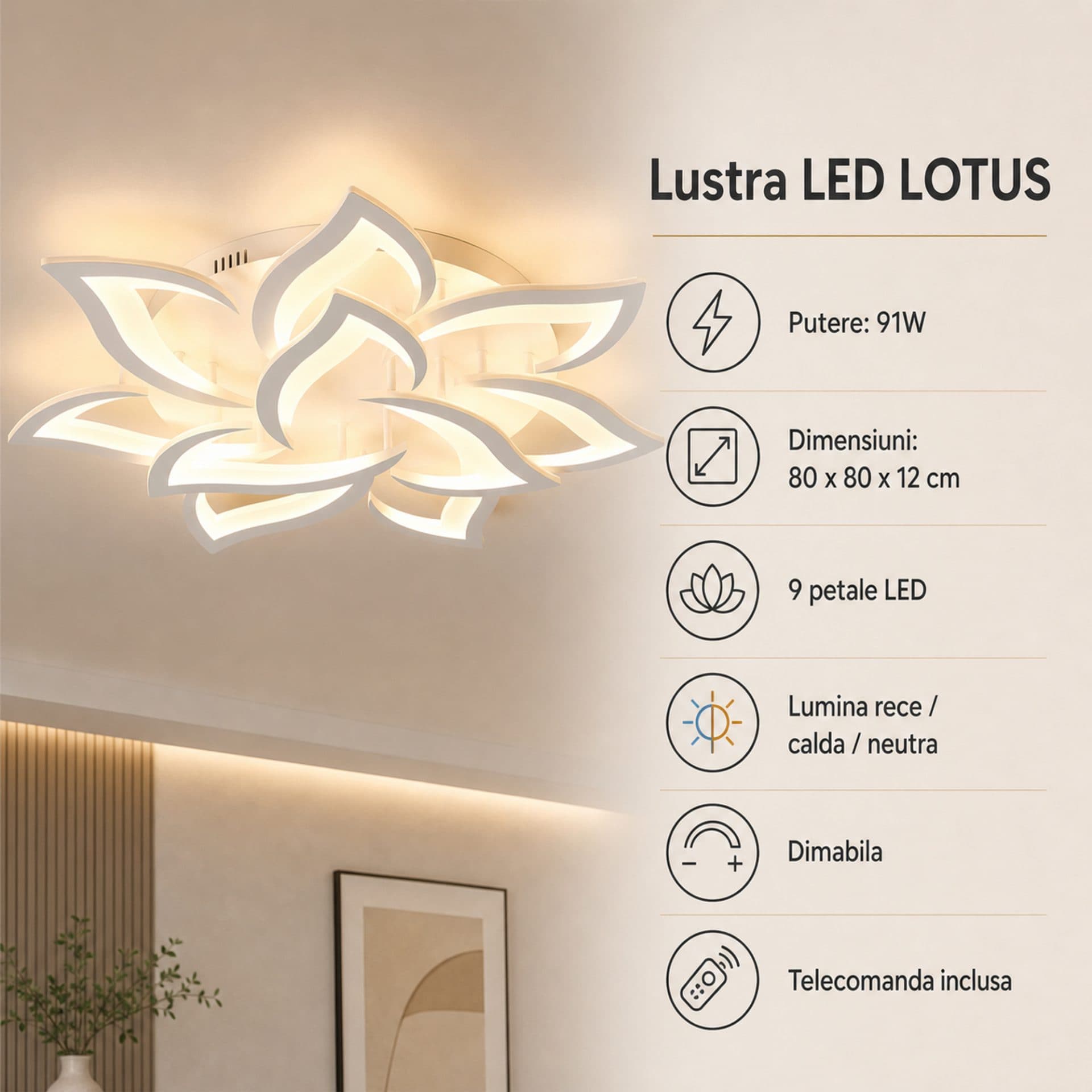 Lustra LED cu telecomanda Flippy LOTUS 91W — imagine 4