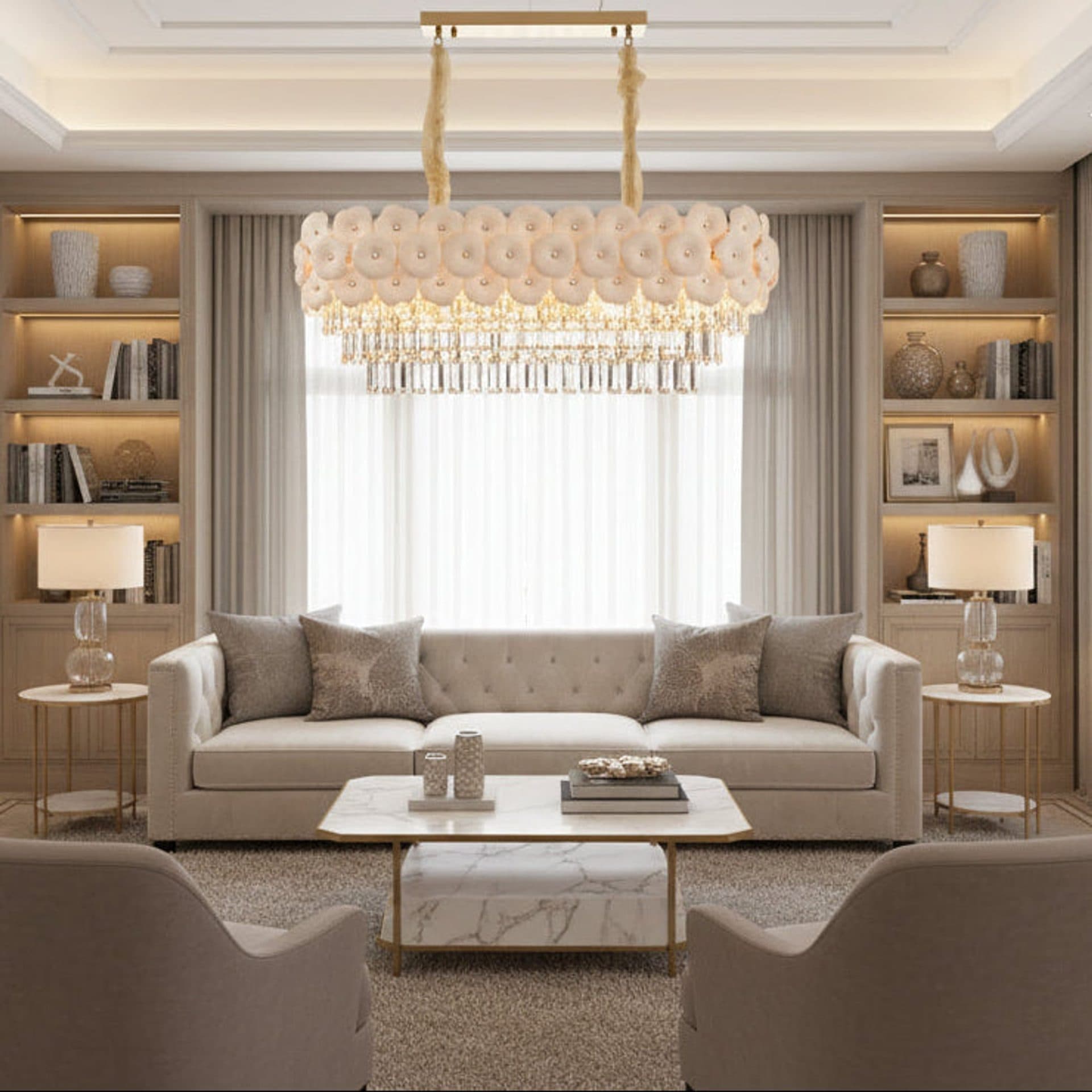 Candelabru Flippy Cristal PETAL Regalis 12xE14, 80x30 cm, Auriu, Inaltime Reglabila, Metal si Cristal — imagine 1