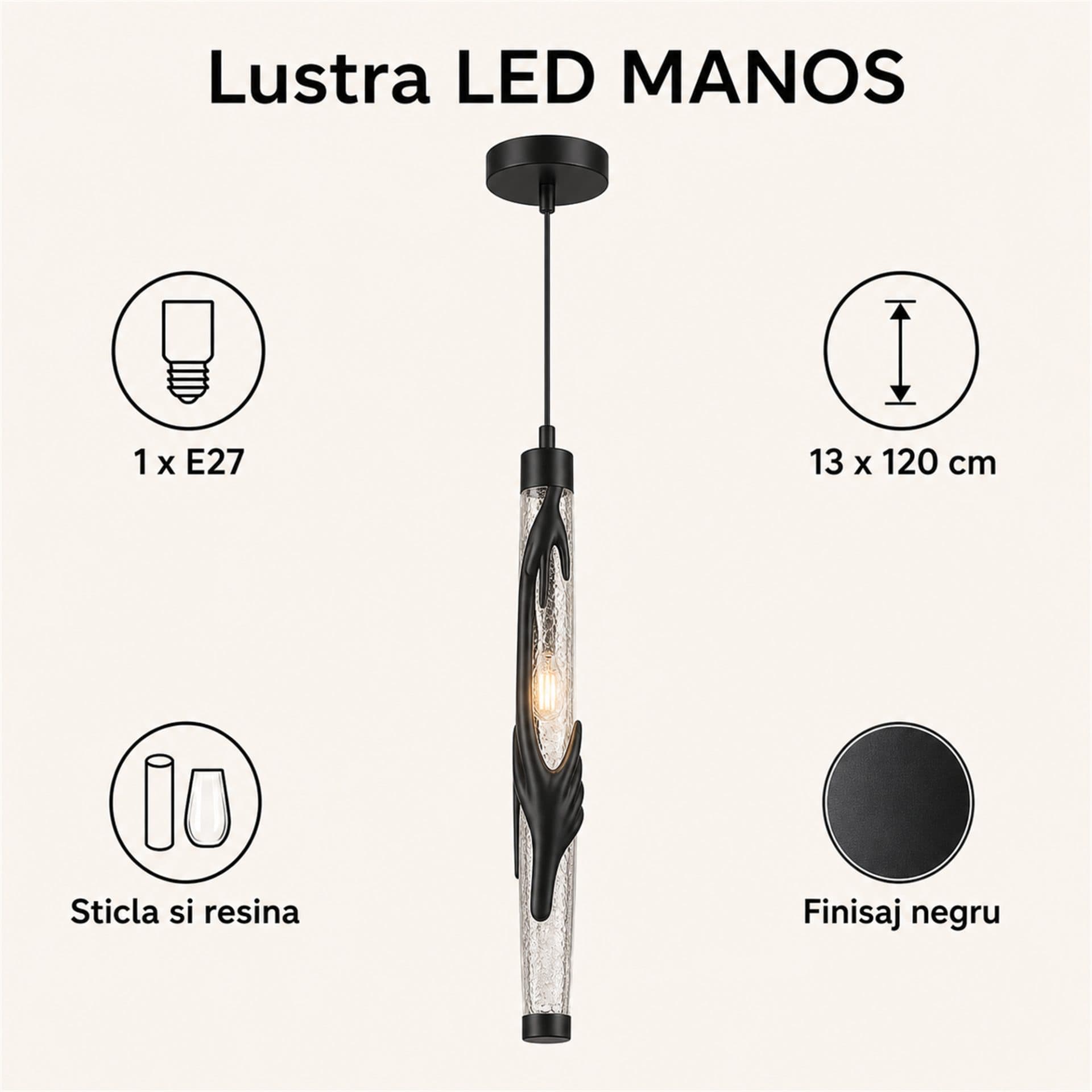 Lustra LED Flippy MANOS, Sticla si Resina, Negru — imagine 10