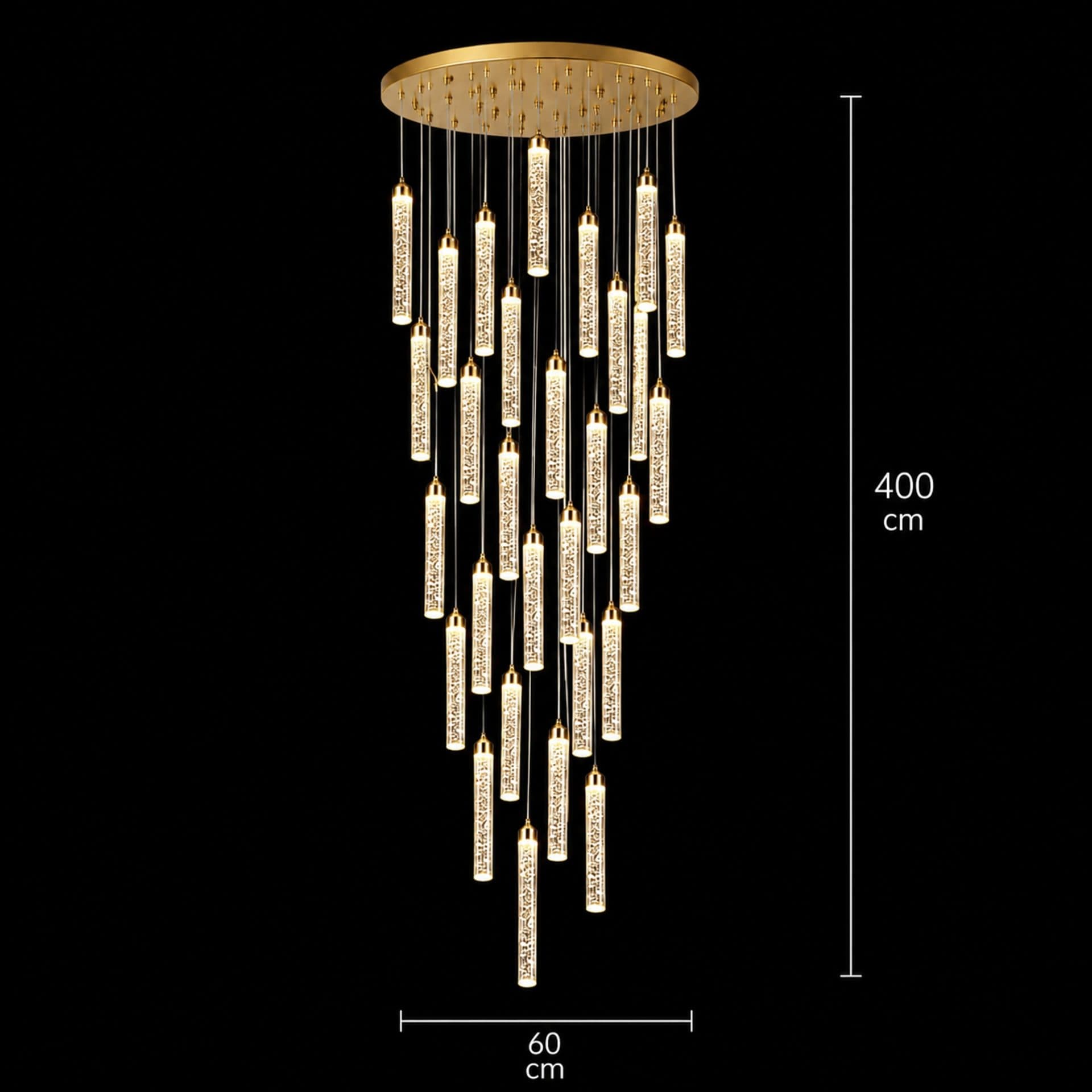 Candelabru Flippy Cristal LAGOM LED cu Telecomanda, Suspendat, 30 Surse, 90W, Diametru 60cm, Auriu, Metal si Cristal — imagine 8