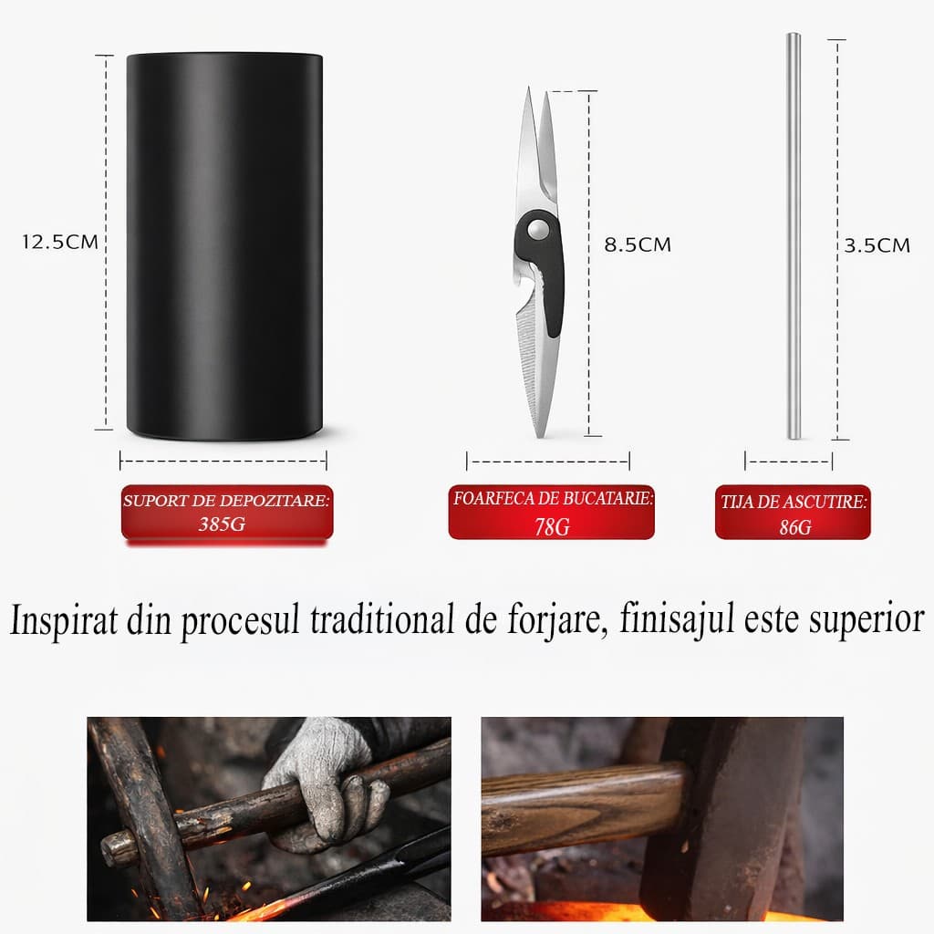 Set cutite bucatarie Flippy, 9 piese, otel inoxidabil negru — imagine 3