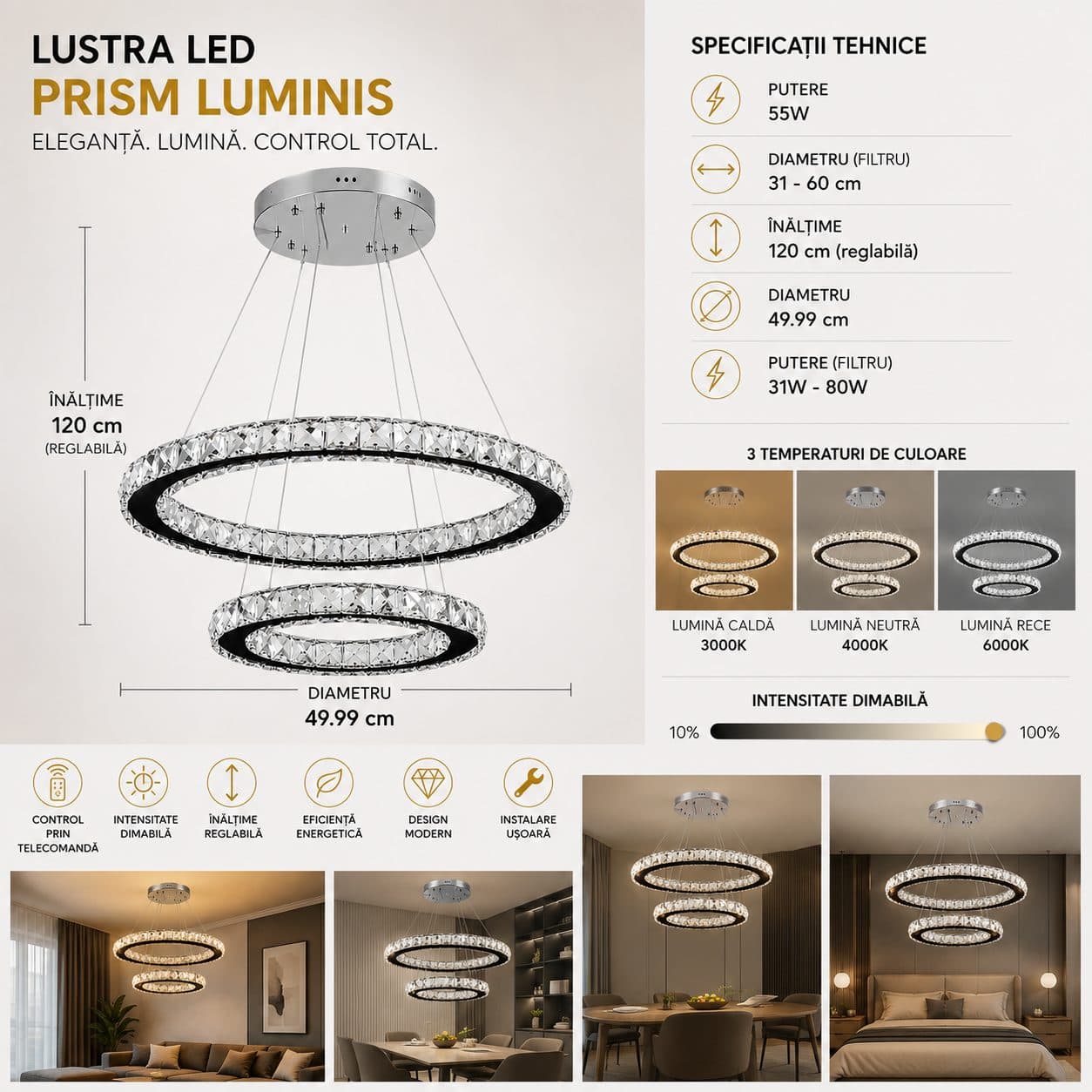 Lustra LED cu telecomanda Flippy PRISM LUMINIS 58W — imagine 5