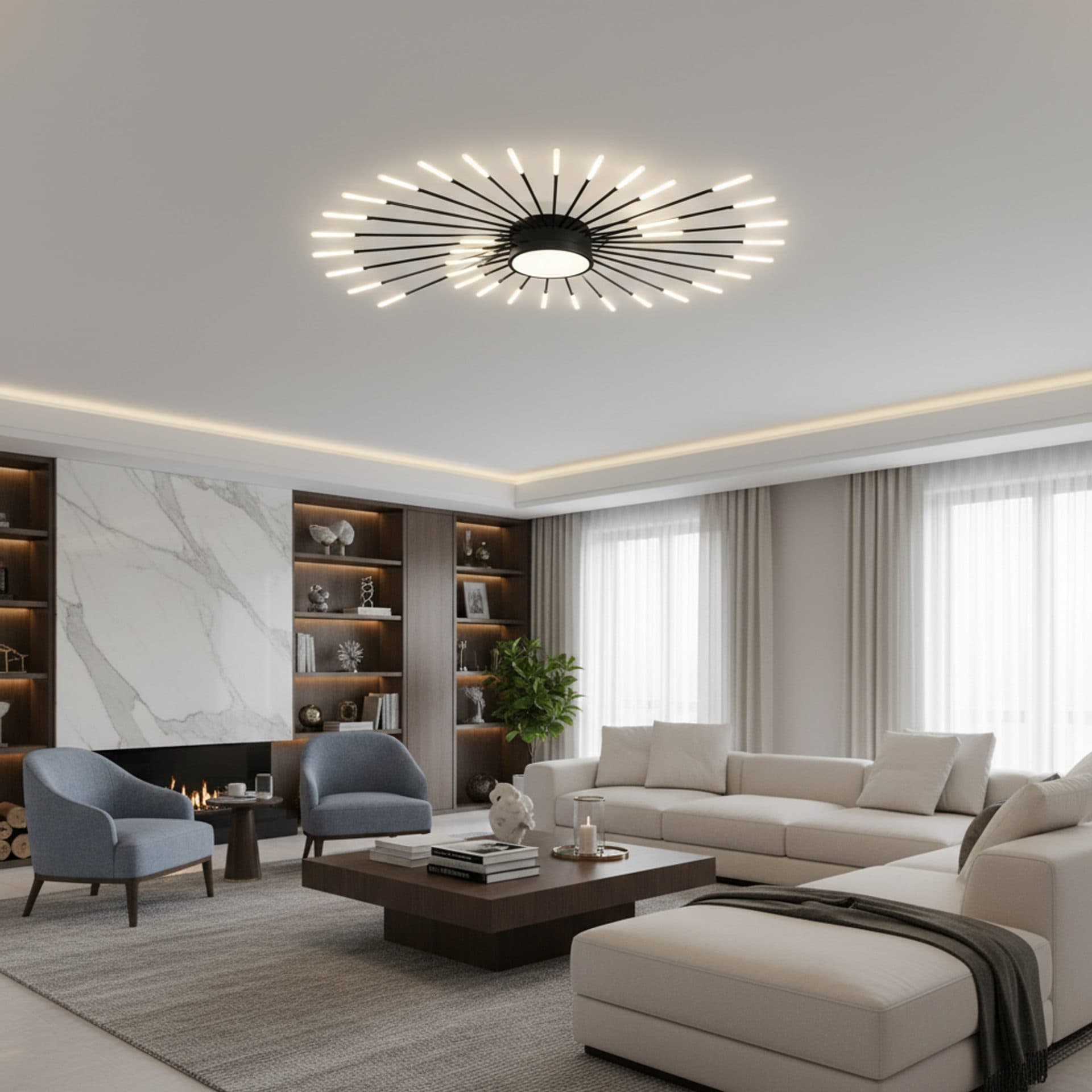 Lustra LED Flippy KALESA Grande Supremo Ø130cm Lumina Neutra 4000K 42W Alb Metal si Acril — imagine 3