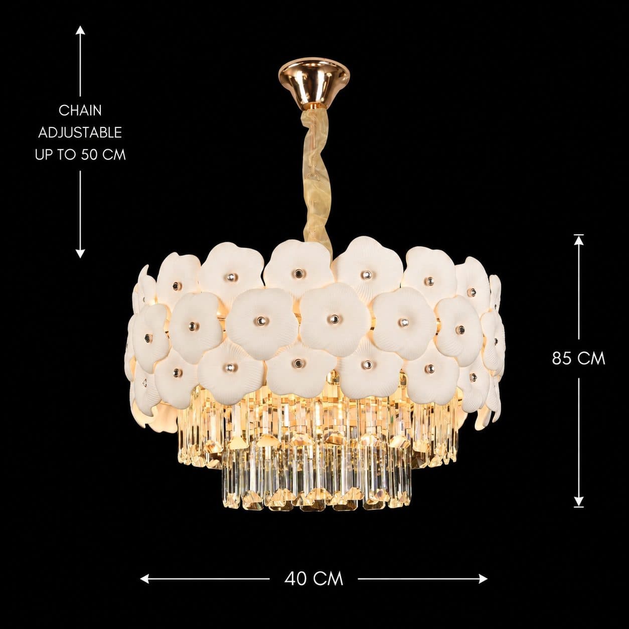 Candelabru Flippy Cristal PETAL Nobile 6xE14, D40 cm, Auriu, Inaltime Reglabila, Metal si Cristal — imagine 8