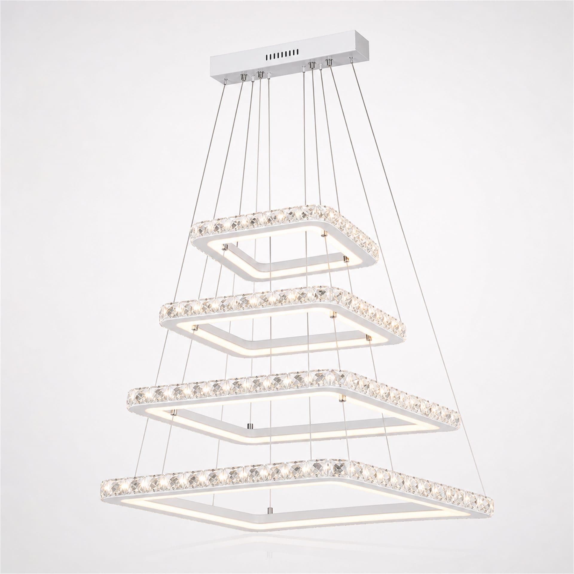Lustra LED Flippy RENATO Nobile cu telecomanda si cristal, 54W, 4 Patrate, Lumina Rece/Calda/Neutra, Dimabila, Alb — imagine 2