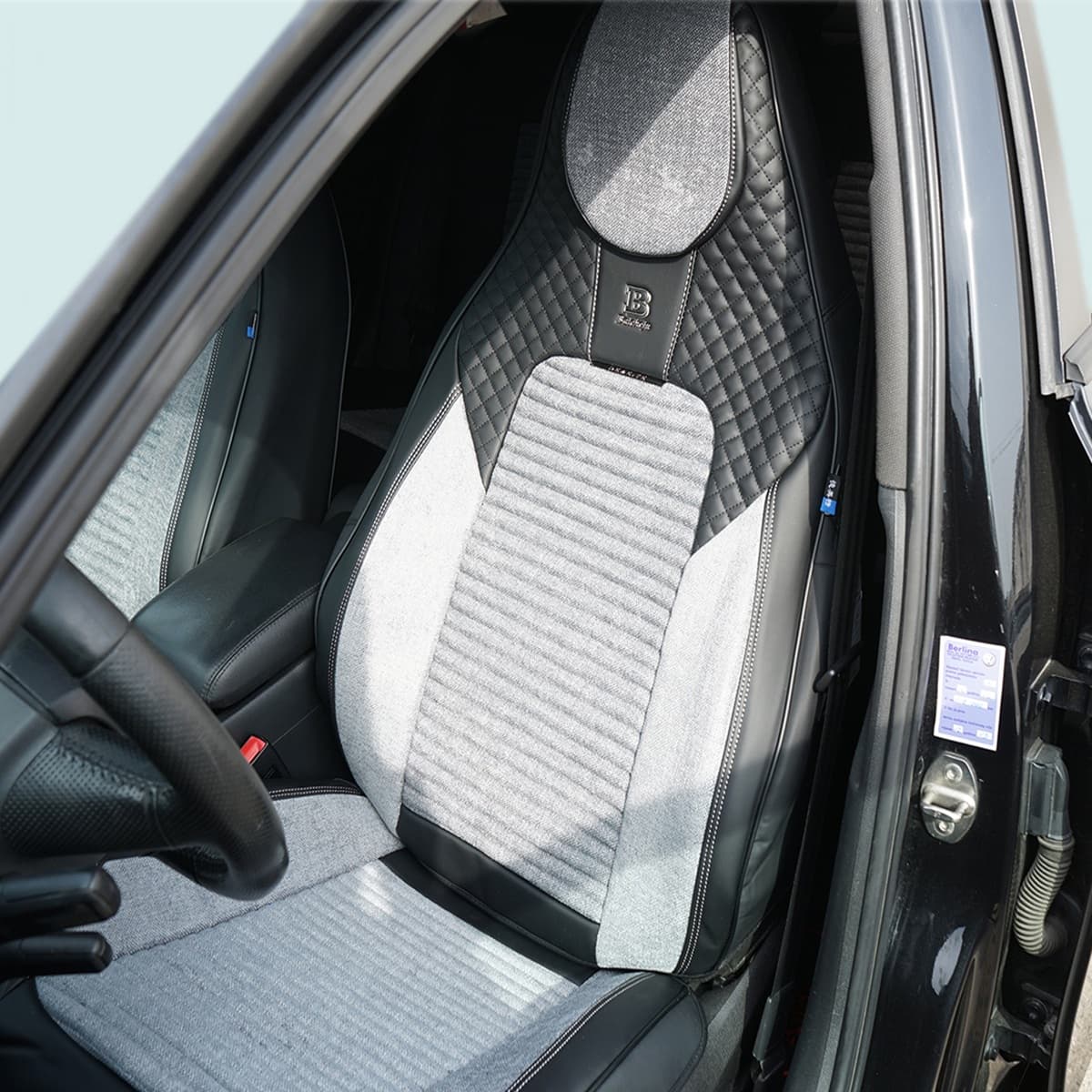 Set huse scaune auto BLAZE Prime, Piele Ecologica, Negru/Gri — imagine 3
