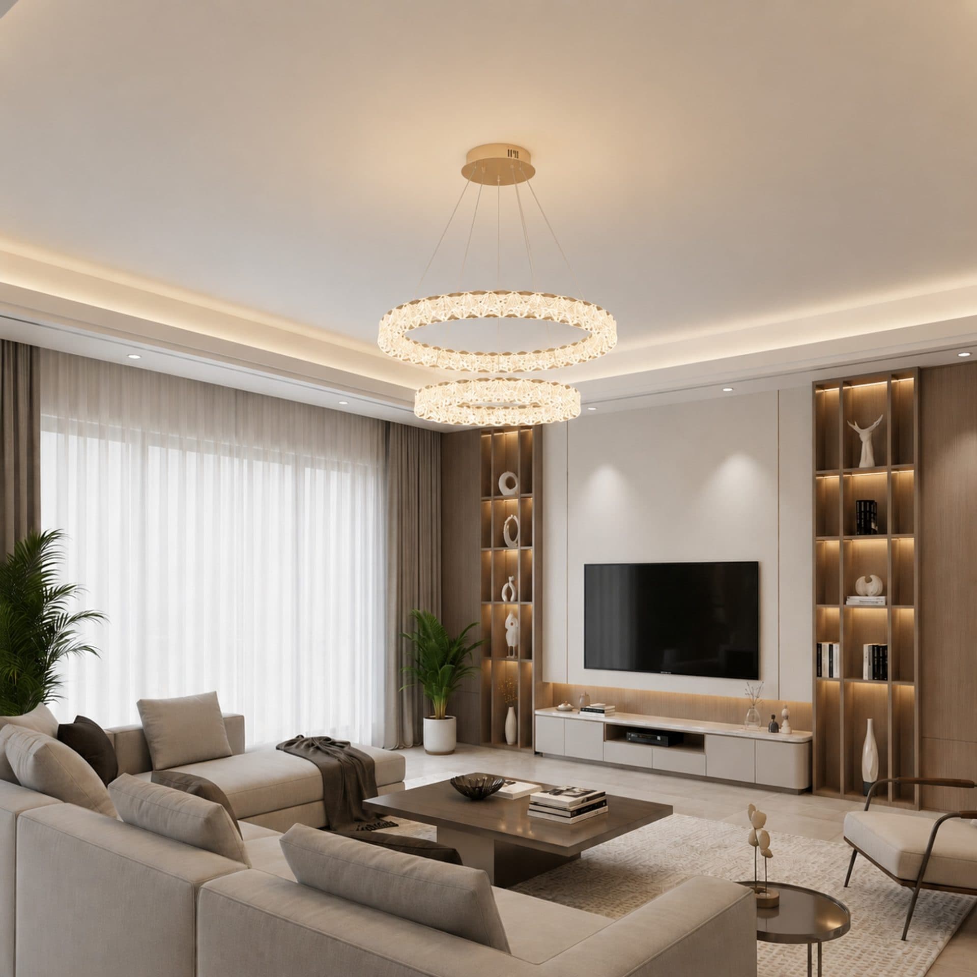 Lustra LED Flippy Cristal 64W Auriu cu Telecomanda — imagine 1