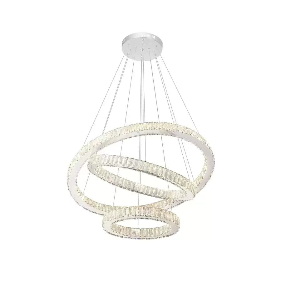 Lustra LED suspendata Flippy cu telecomanda si cristal CAYDEN 200W, 3 Cercuri, lumina Rece/Calda/Neutra, Dimabila, Crom Lucios, Inaltime Reglabila — imagine 3