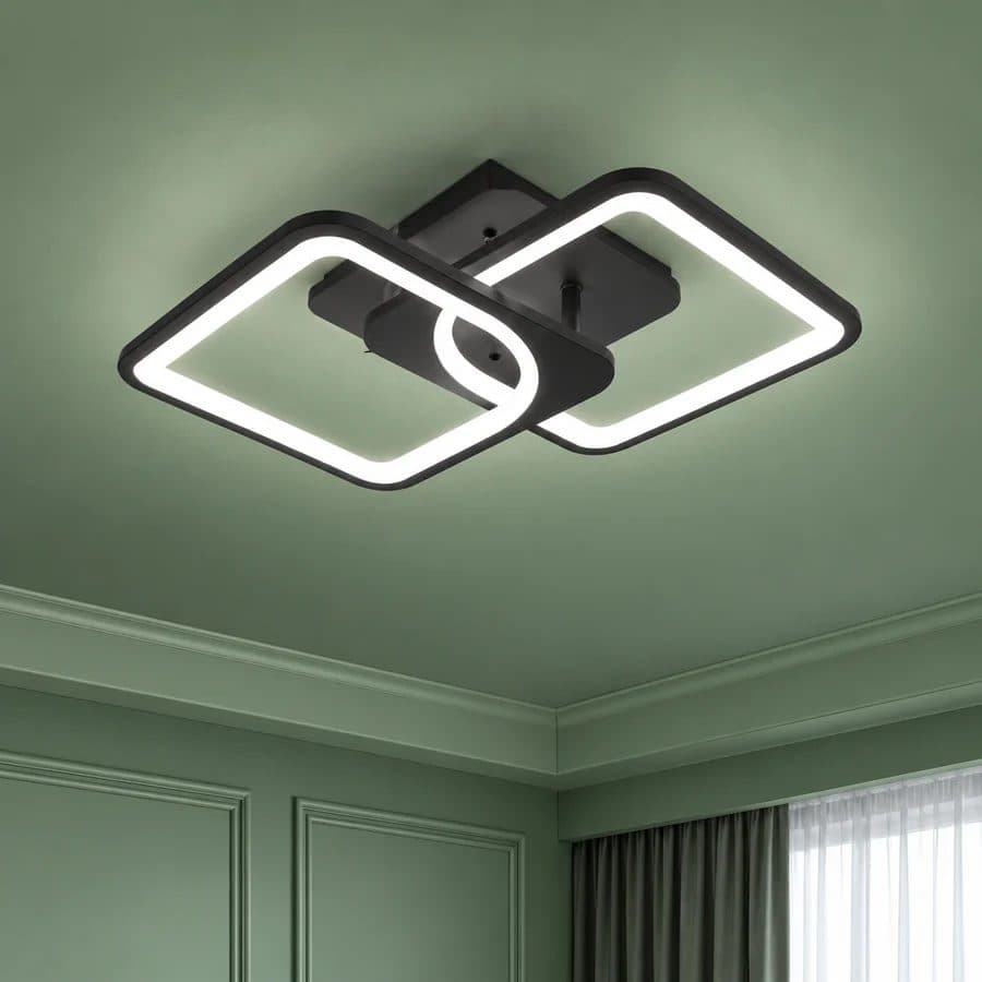 Lustra LED cu telecomanda ZOE 27W, 2 Patrate, Dimabila, Negru — imagine 1