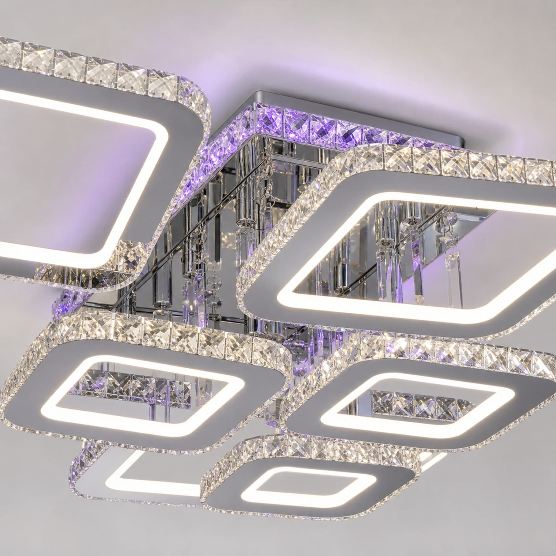 Lustra LED Flippy NOVA RHOMBA RGB 168W, 6 Patrate, telecomanda, Crom Lucios — imagine 2