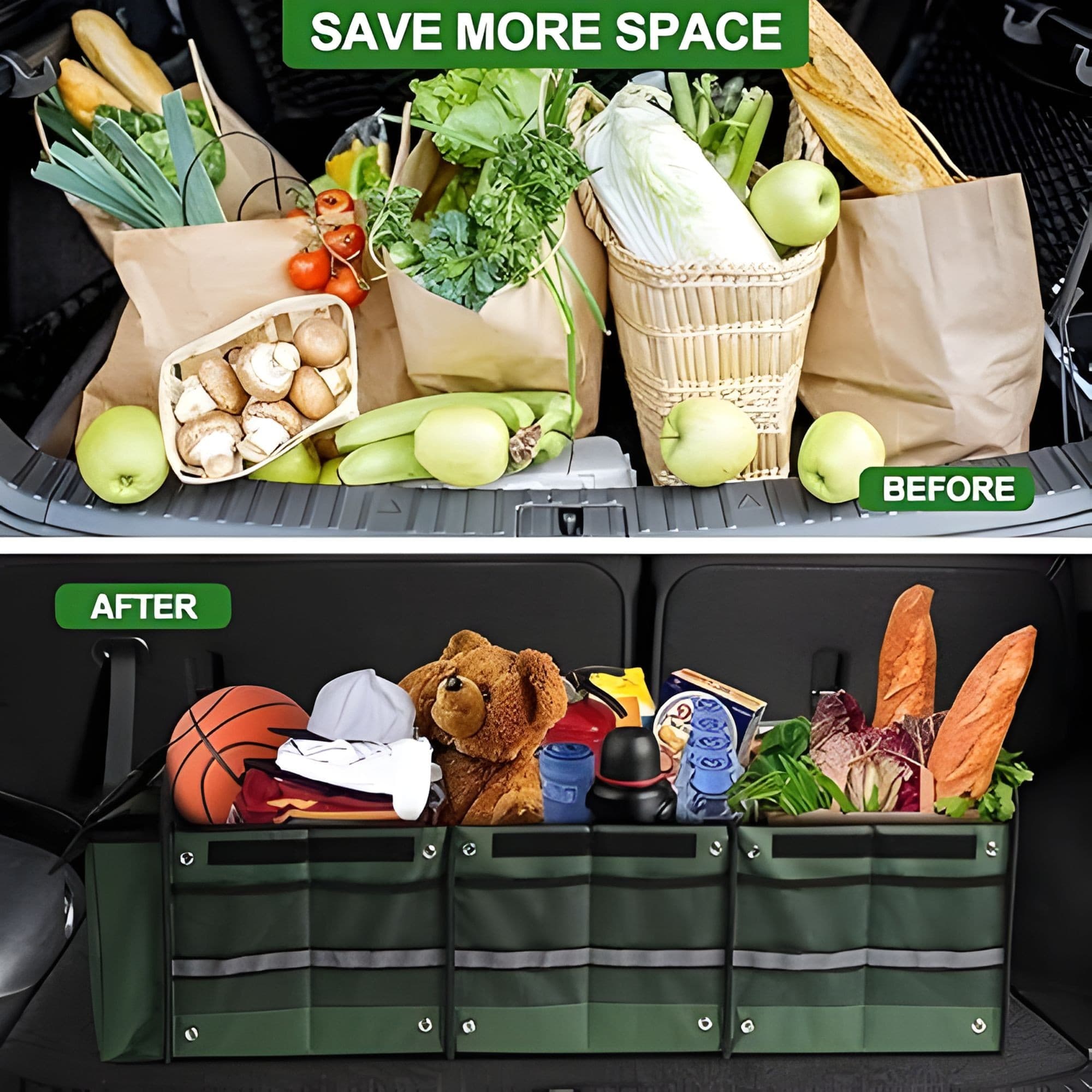 Organizator portbagaj auto Flippy pliabil cu geanta termoizolanta, verde — imagine 4
