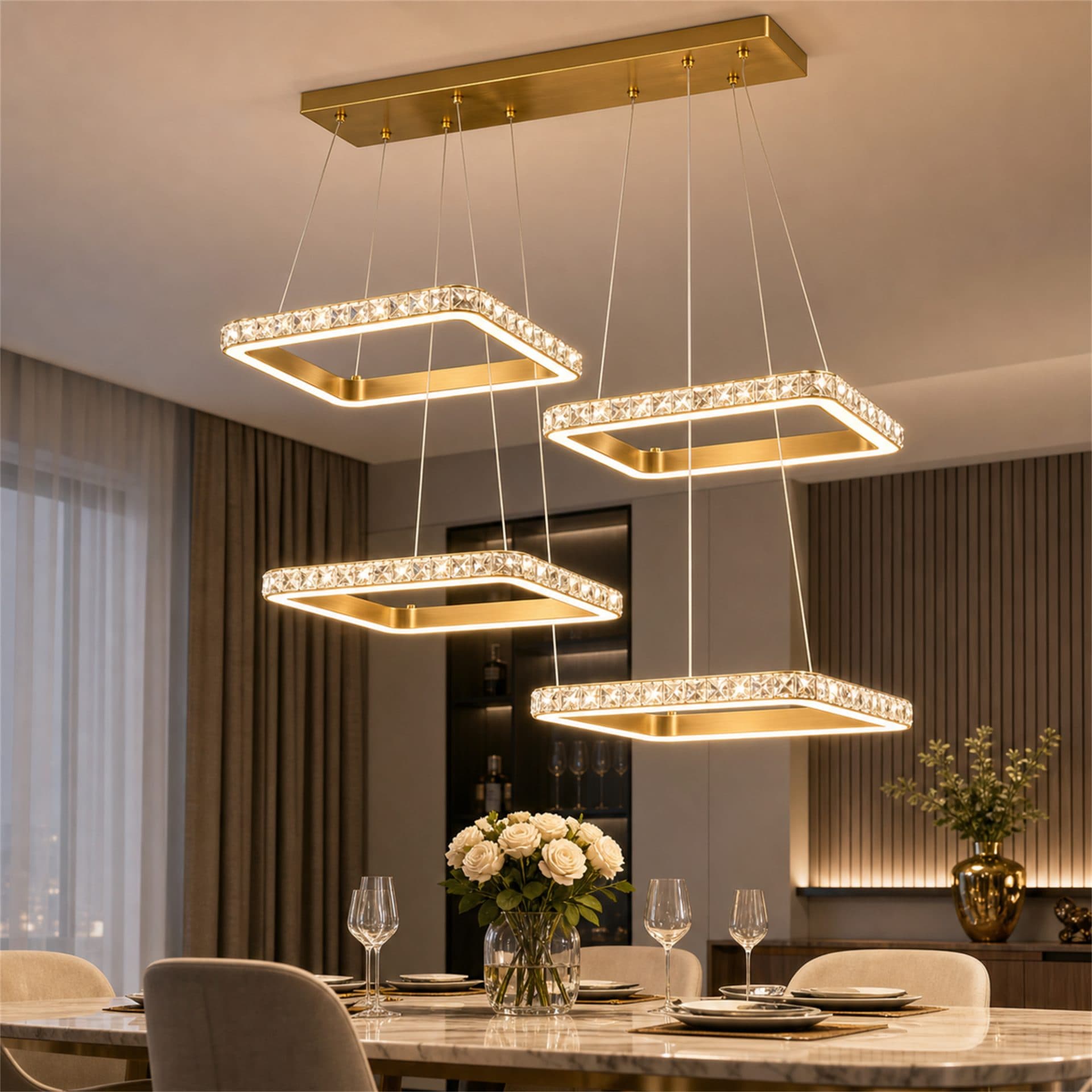 Lustra LED Flippy Eleganza 73W 4 Patrate Auriu — imagine 1