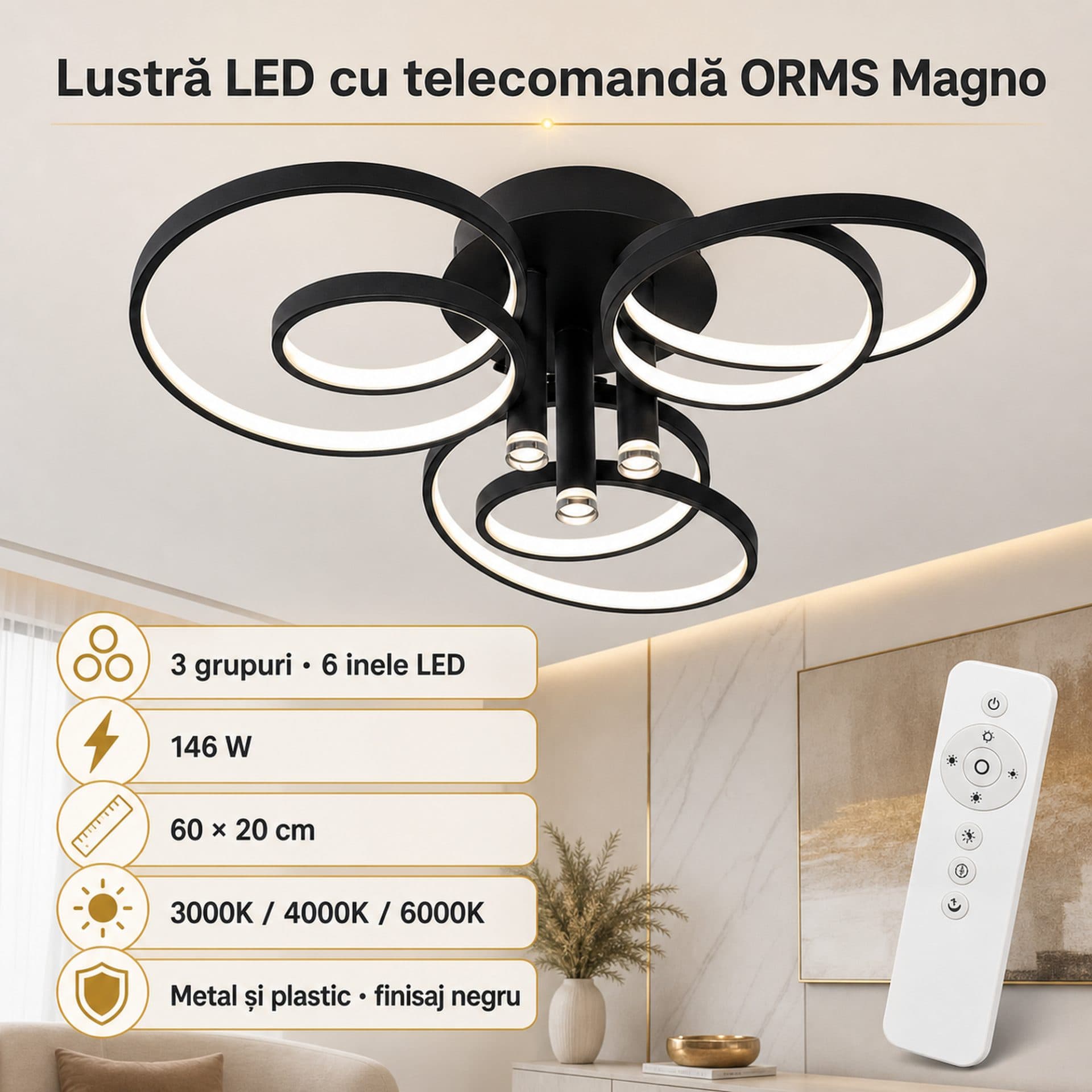 Lustra LED cu telecomanda Flippy ORMS Magno — imagine 4