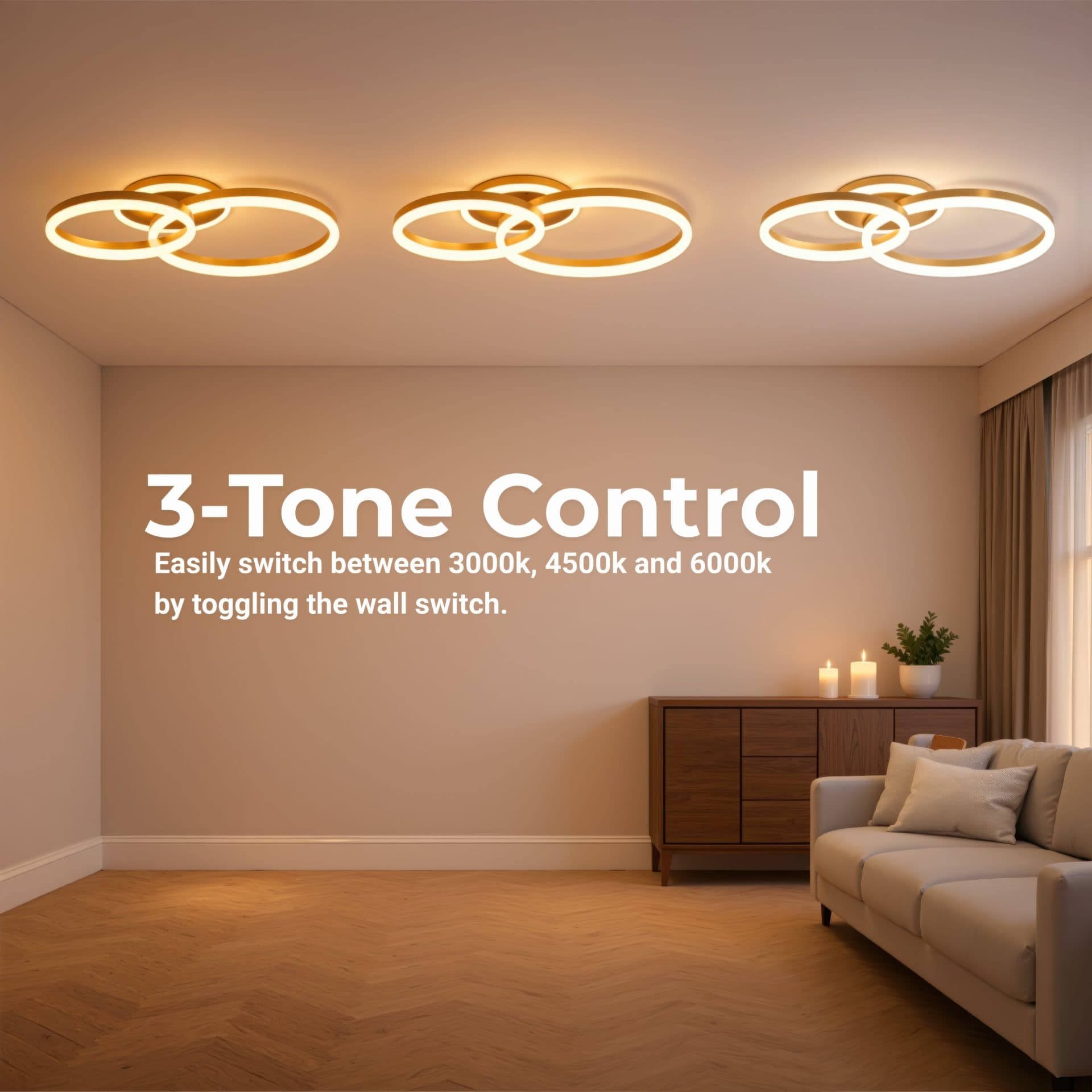 Lustra LED Flippy 66W, telecomanda, lumina Rece/Calda/Neutra, Auriu Lucios — imagine 8