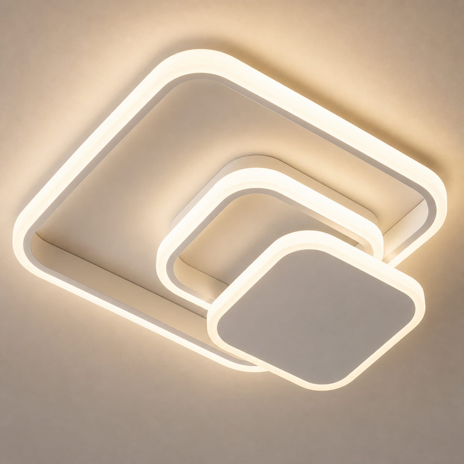 Lustra LED ANEMONA 75W, 3 Patrate, cu telecomanda, lumina Rece/Calda/Neutra, Dimabila, Alb — imagine 2