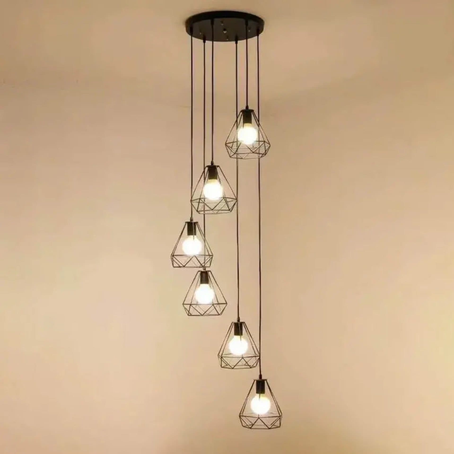 Lustra Forma Diamant 6x E27 Negru Metal — imagine 1