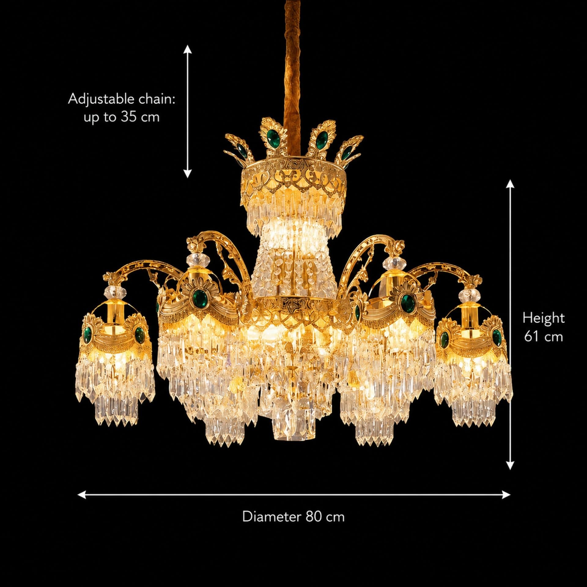 Candelabru Flippy Cristal 13x E14 D80cm Auriu Lucios — imagine 4