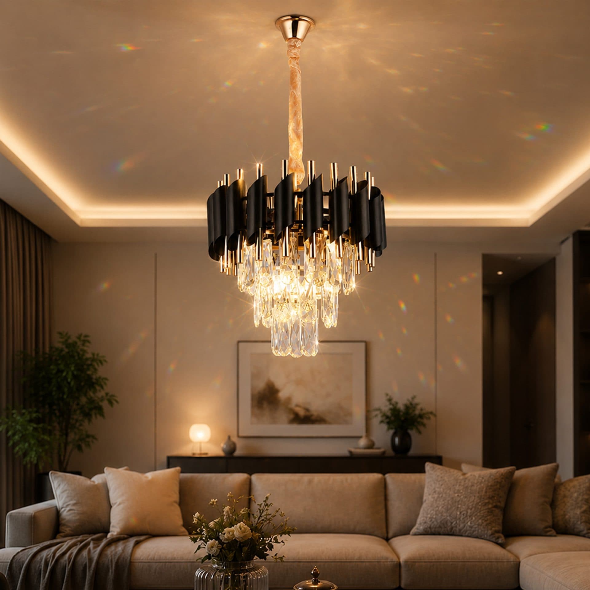 Candelabru Flippy Cristal Versailles Petito 3xE14 Auriu Lucios si Negru — imagine 3